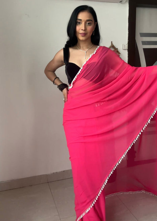 Good Looking Ready To Wear Pink Color Saree