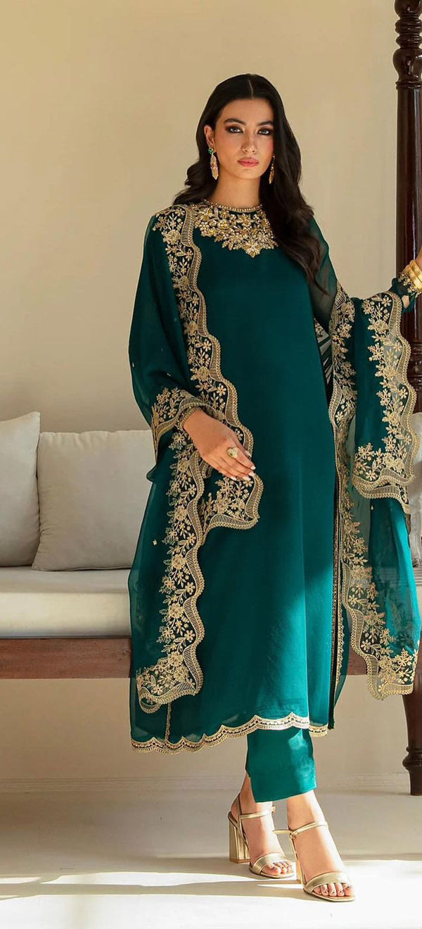 Awesome Teal Blue Color Embroidery Work Salwar Suit