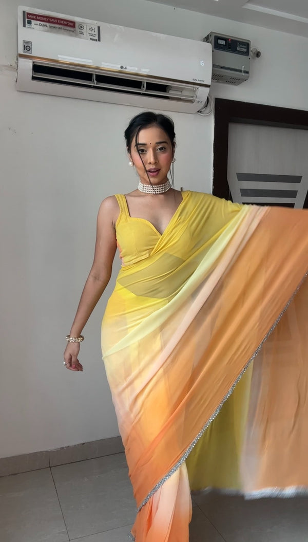 Fashionable Yellow Color Ready To Wear Saree