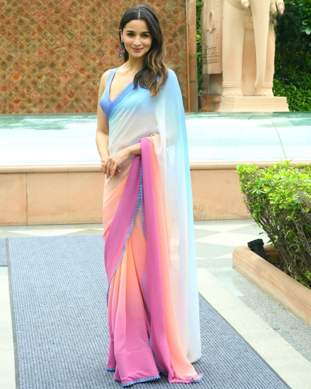 Alia Bhatt's Pastel Hued Ombre Multi Color Designer Saree