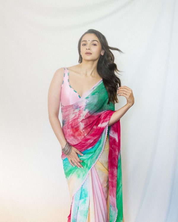 Multi Color Printed Alia Bhatt Wear Saree