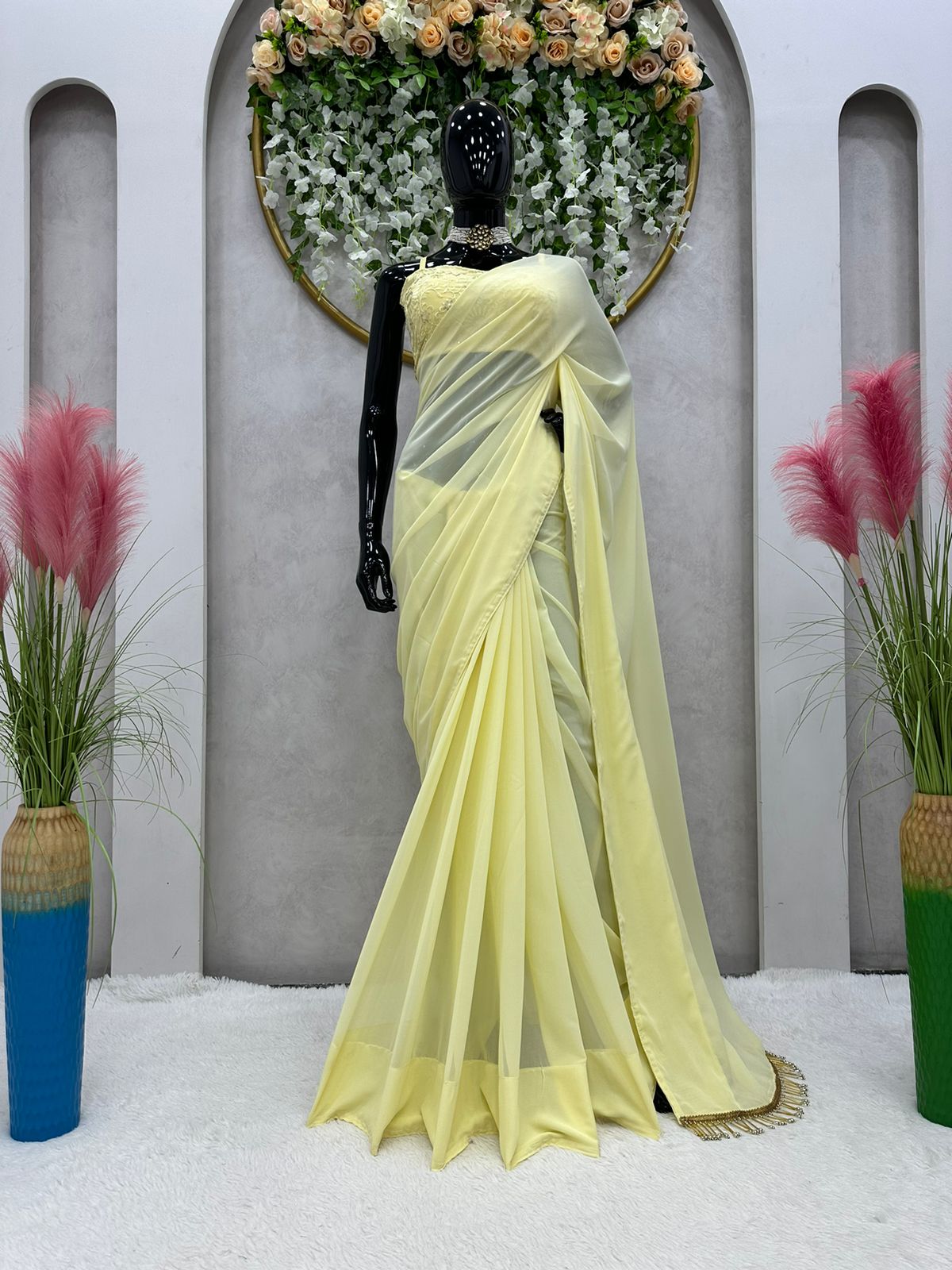 Bollywood Yellow Color Janhvi Kapoor Wear Saree