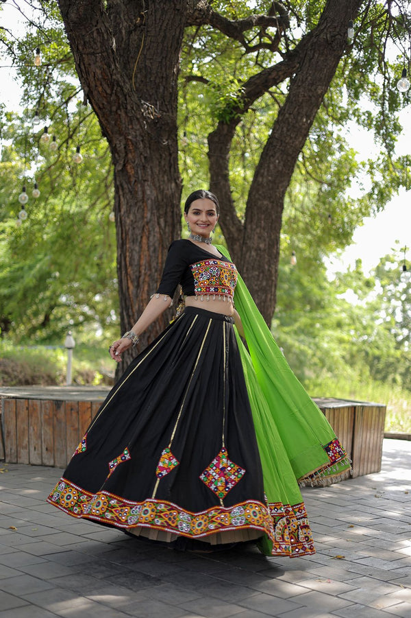 Gamthi Style Black Color Kutchi Work Navratri Lehenga Choli