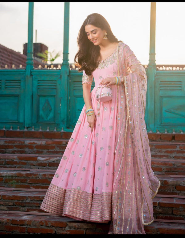 Luxuriant Light Pink Sequence Embroidery Anarkali Suit