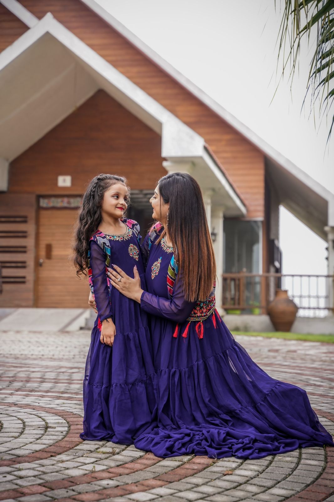 Occasion Wear Mother Daughter Blue Color Gown With Koti