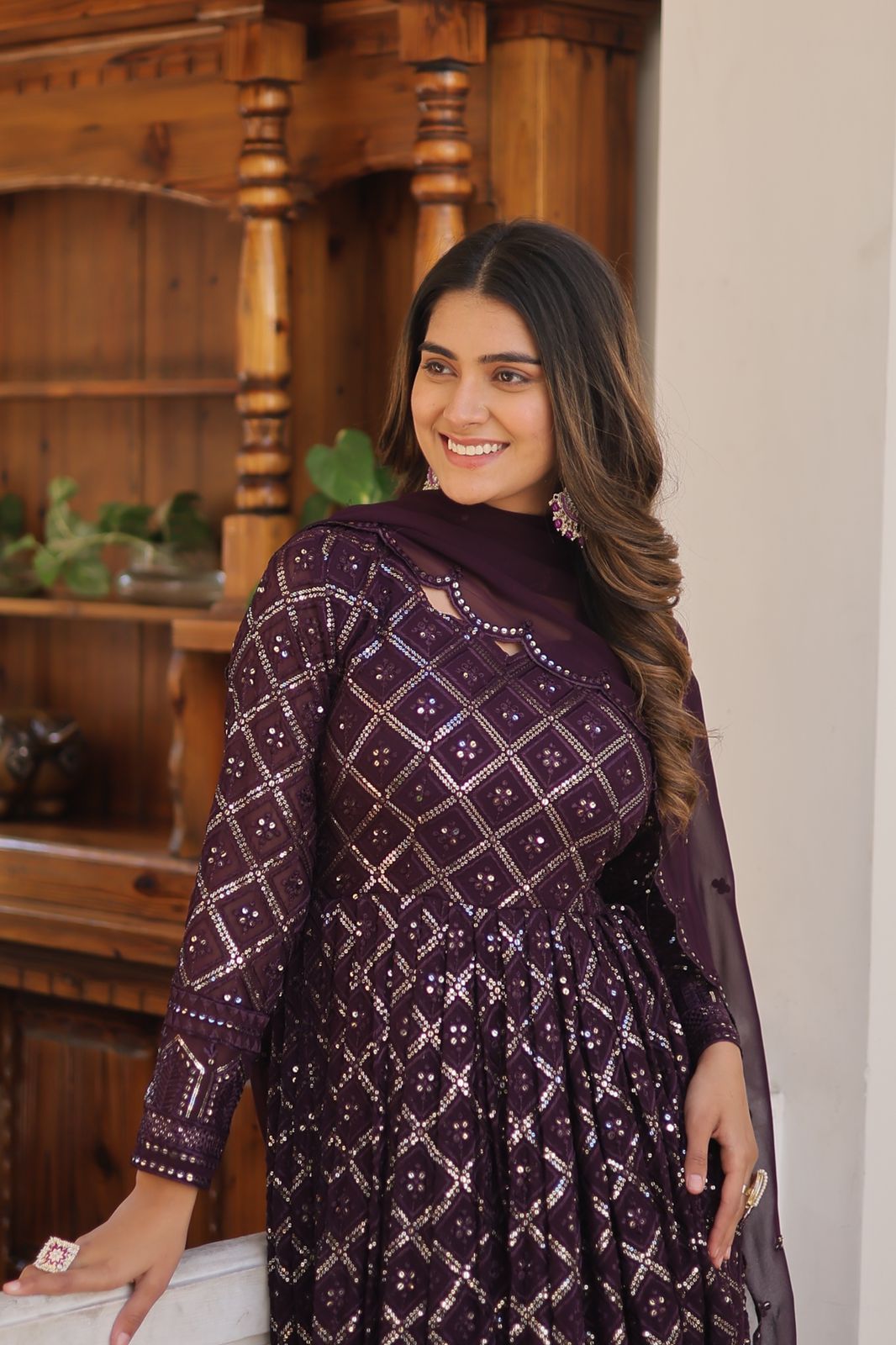 Admiring Embroidered Work Purple Color Gown With Dupatta