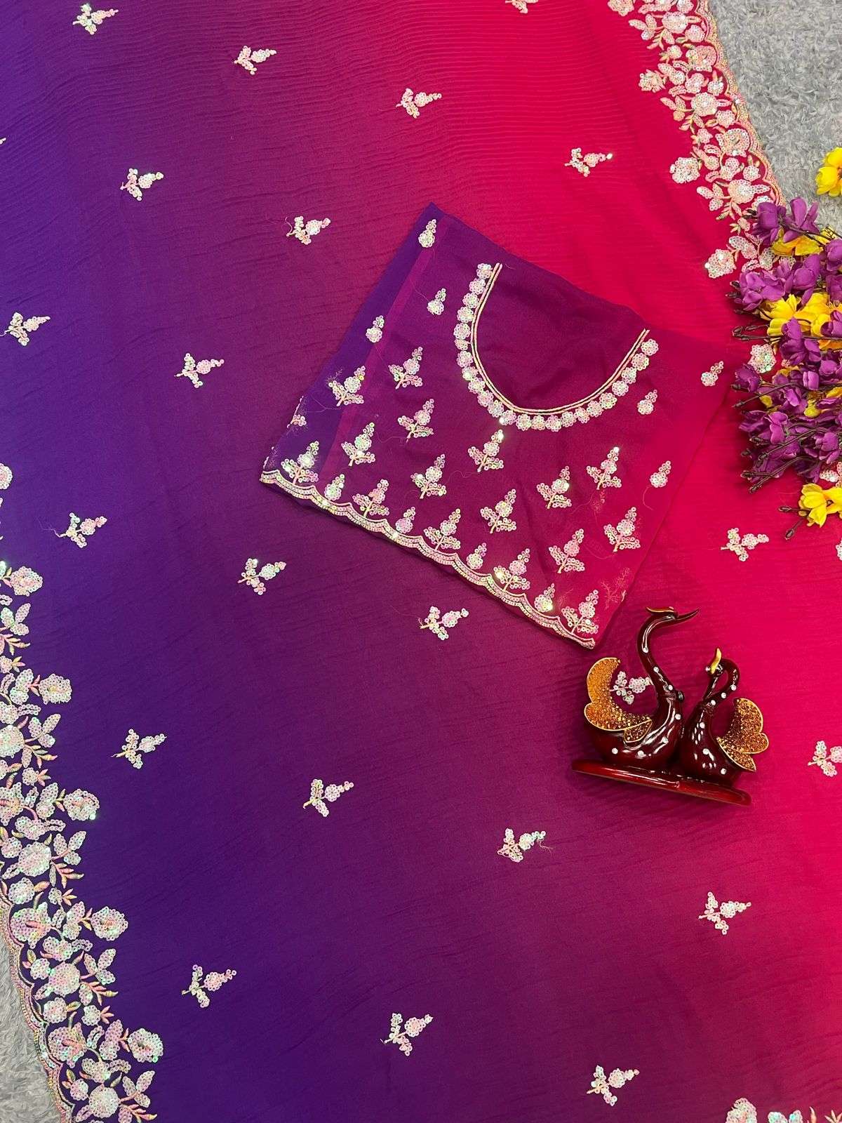 Marvelous Work With Pleated Purple Color Shade Saree