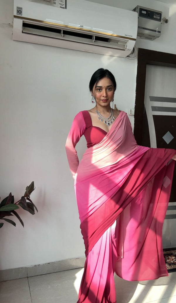 Decent Ready To Wear Red And Pink Multi Color Saree