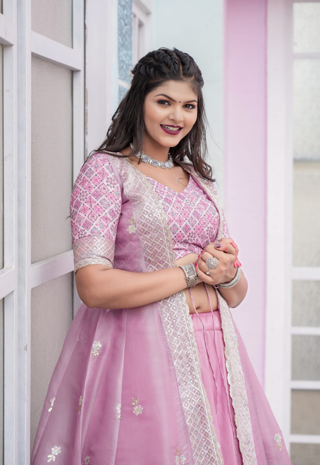 Indowestern Pink Color Lehenga Choli With Shrug
