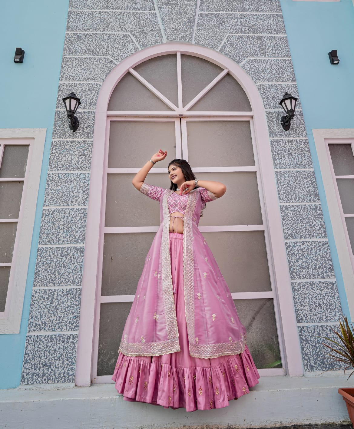 Indowestern Pink Color Lehenga Choli With Shrug