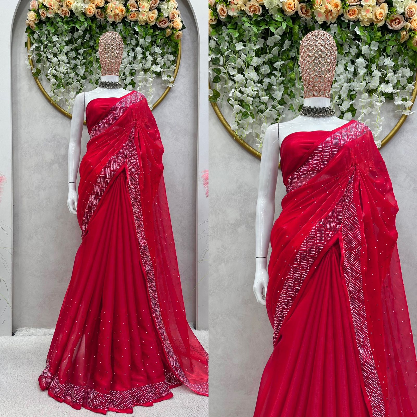 Embellished Work Red Color Party Wear Saree