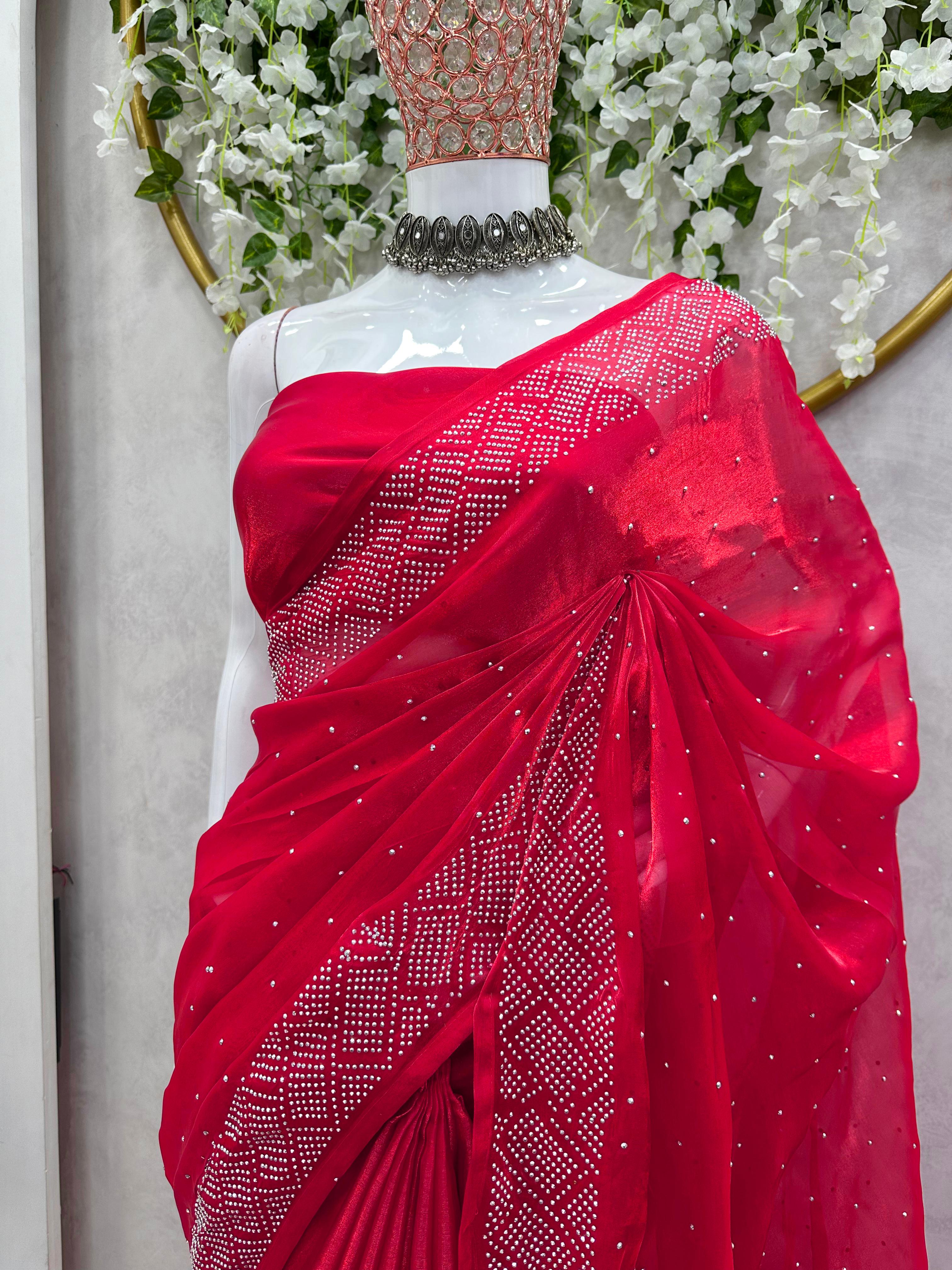 Embellished Work Red Color Party Wear Saree