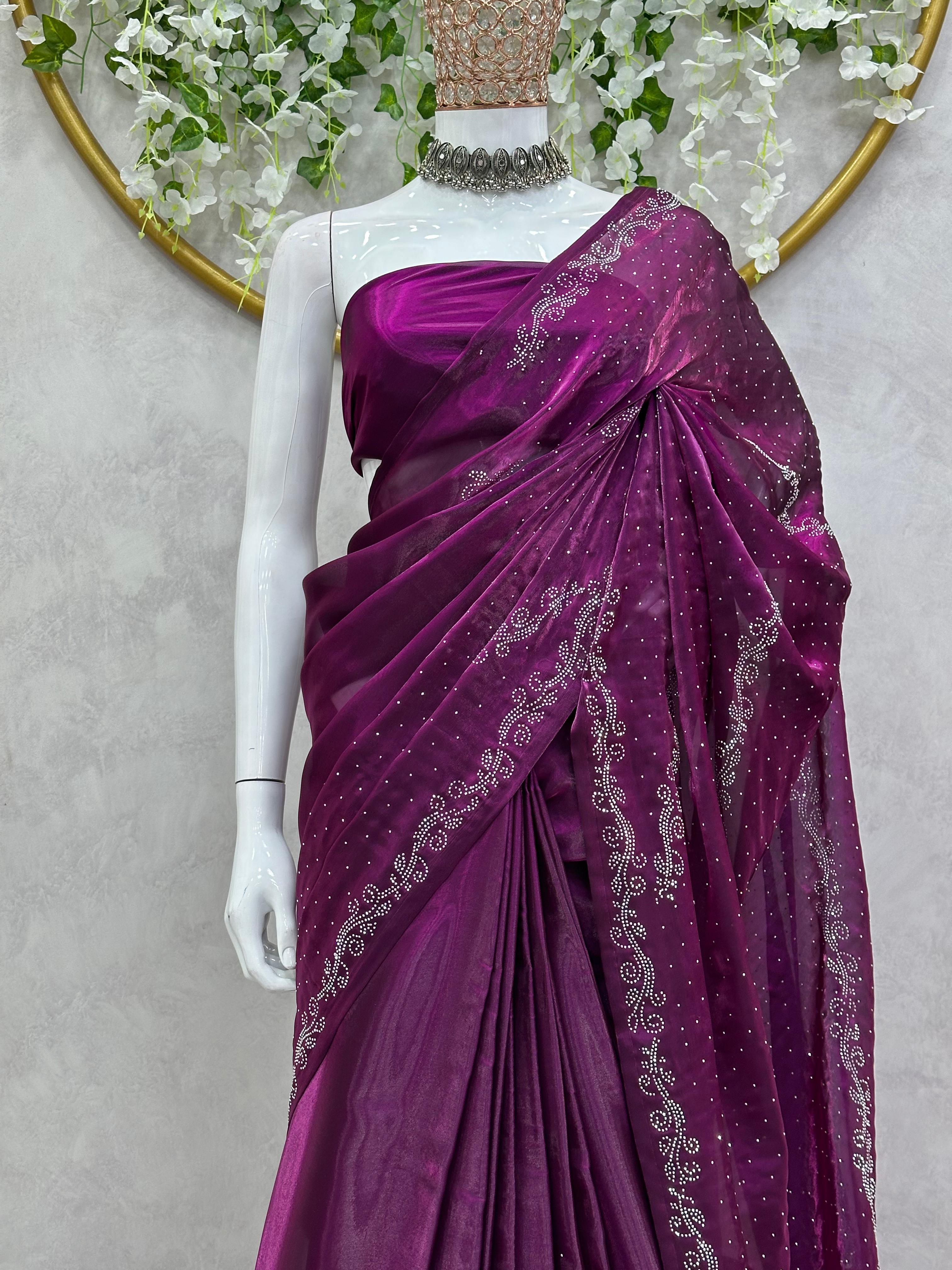 Embellished Work Purple Color Party Wear Saree
