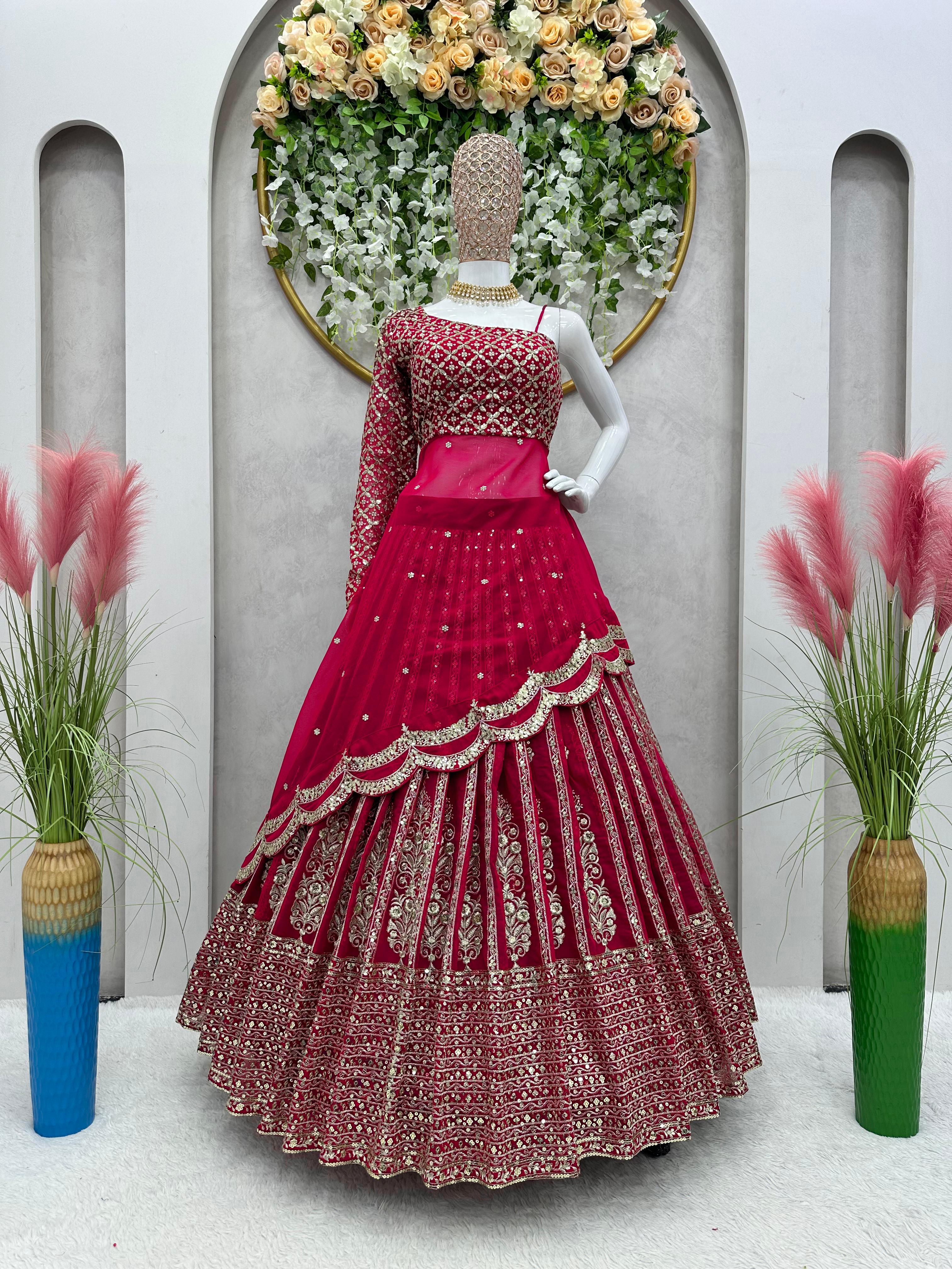 Fancy Pattern Pink Color Lehenga With Top