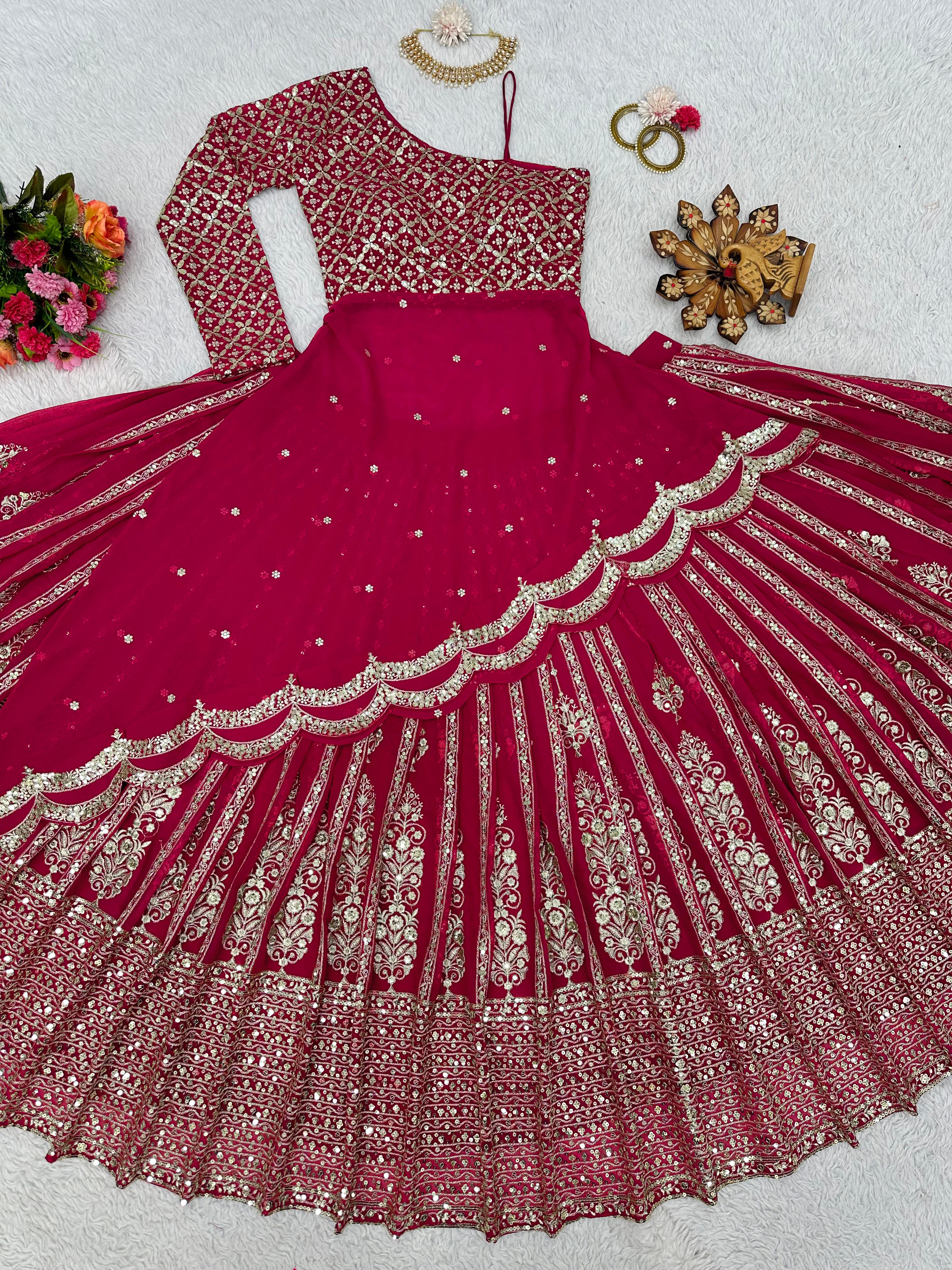 Fancy Pattern Pink Color Lehenga With Top