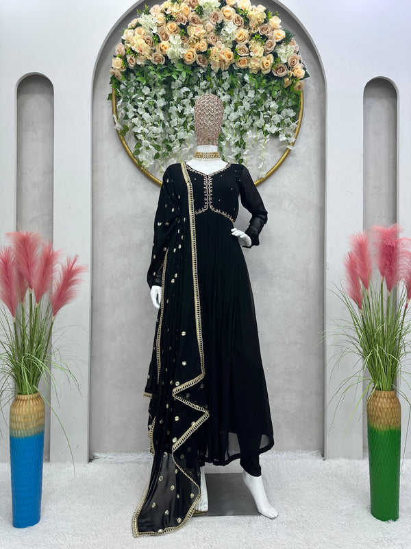 Marvelous Black Color Hand Work Anarkali Gown