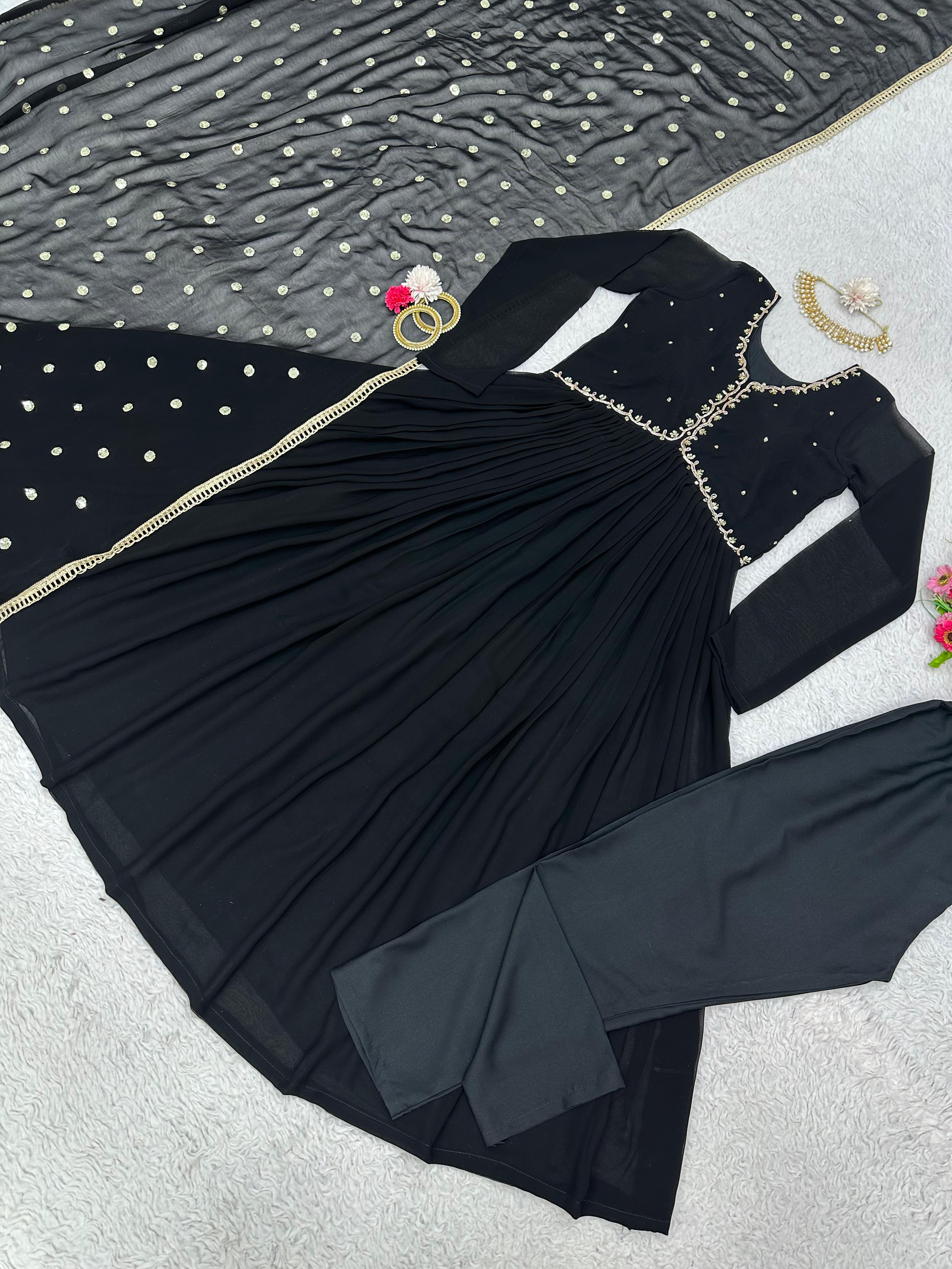Marvelous Black Color Hand Work Anarkali Gown