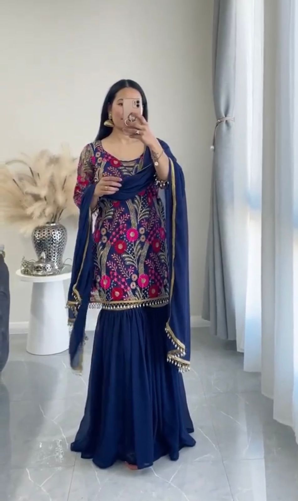 Glorious Thread Sequence Work Navy Blue Sharara Suit