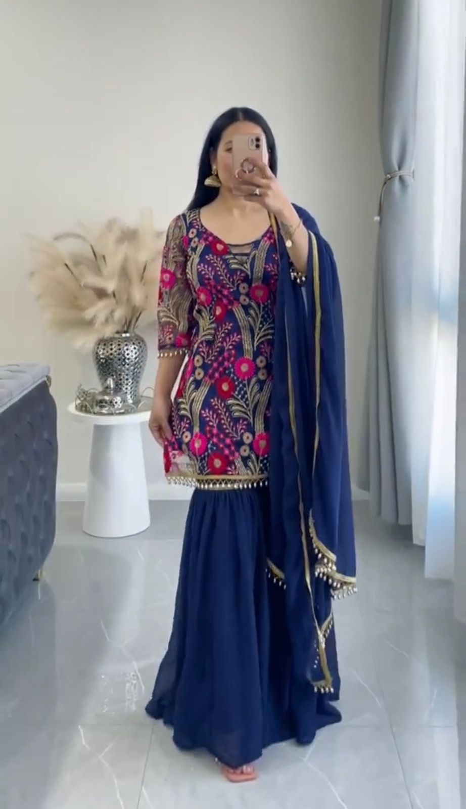 Glorious Thread Sequence Work Navy Blue Sharara Suit