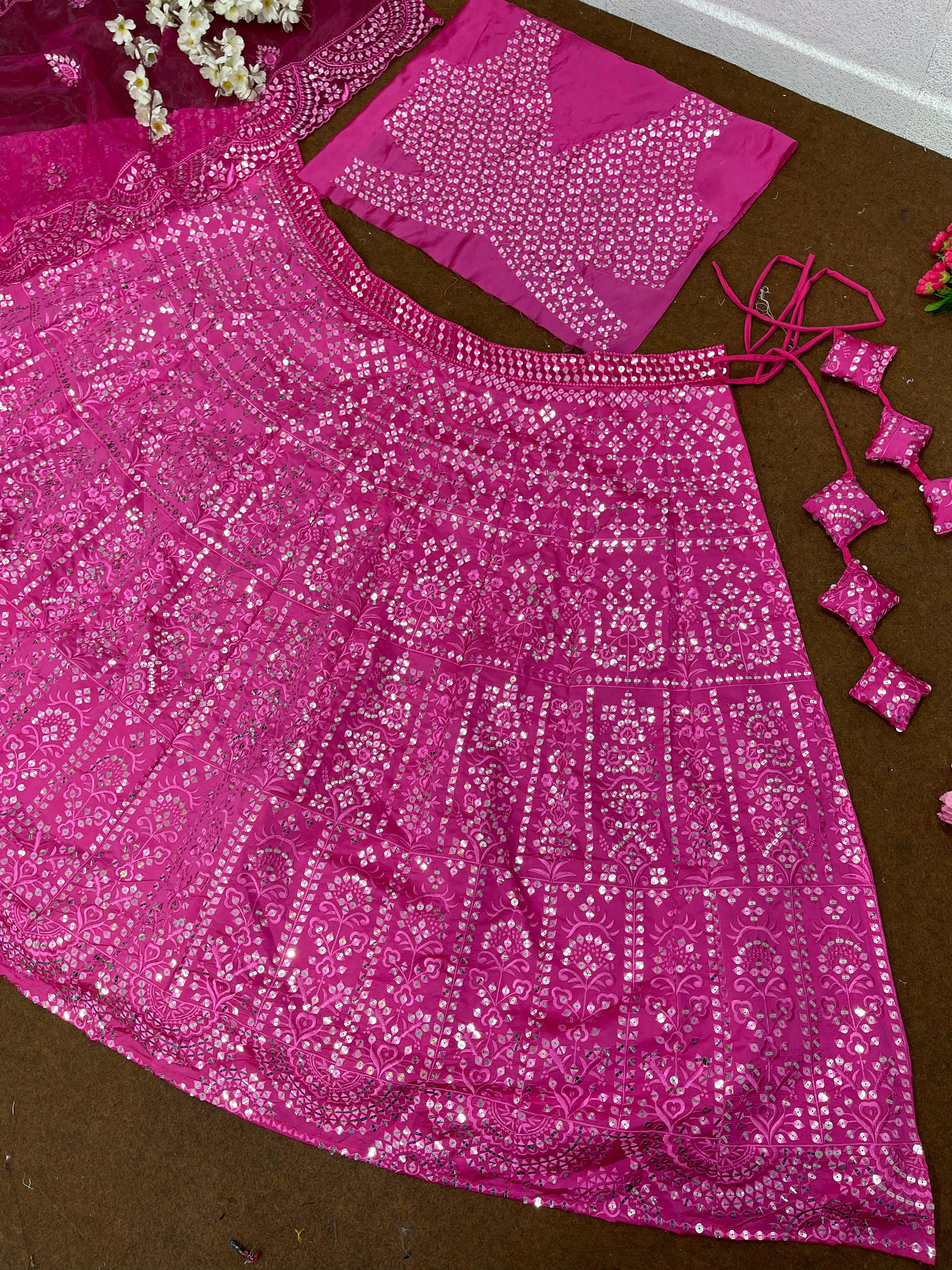 Function Wear Sequence Work Pink Lehenga Choli