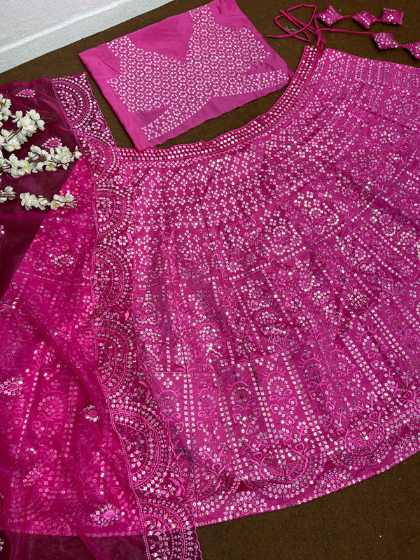 Function Wear Sequence Work Pink Lehenga Choli