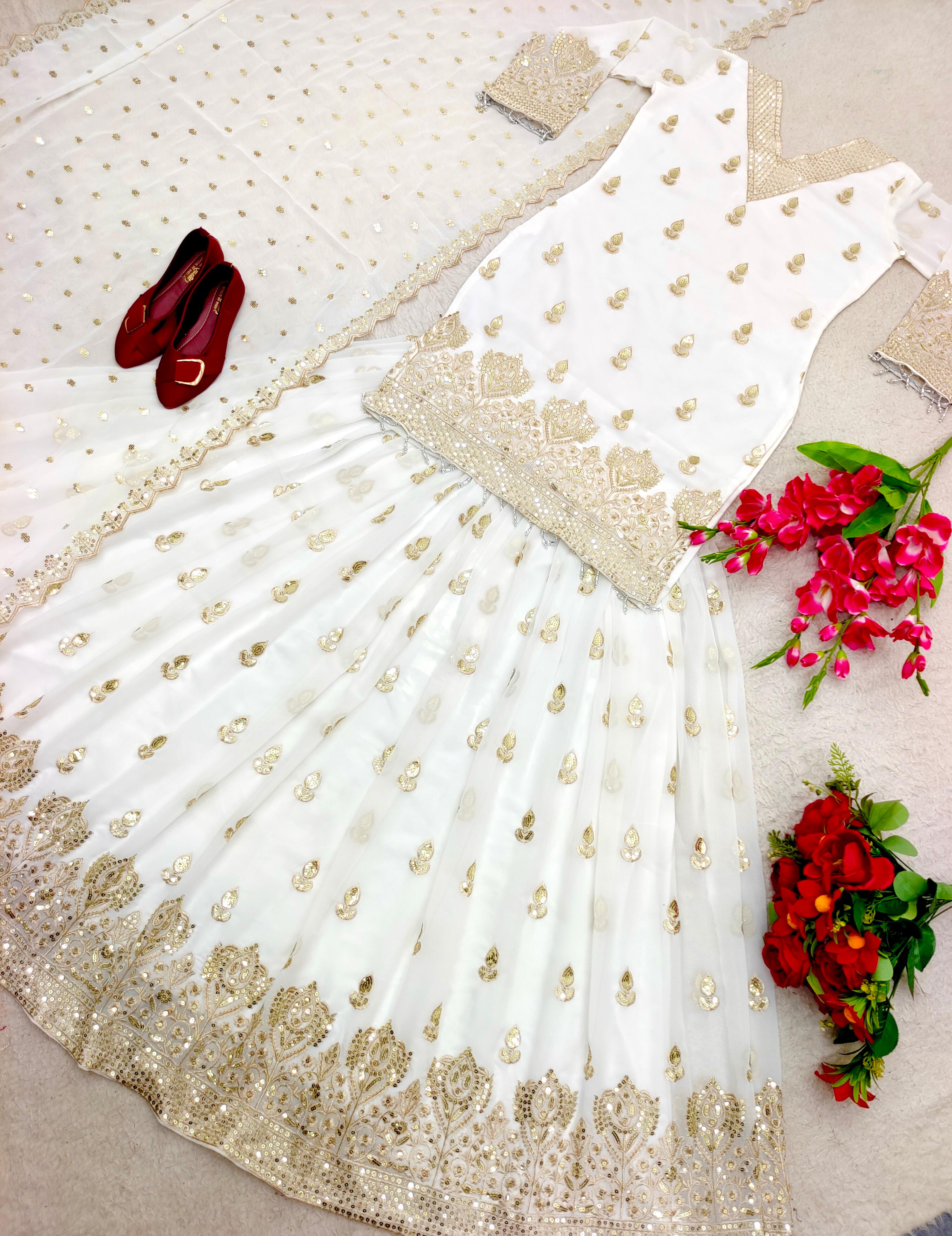 Stylish White Color Embroidery Work Lehenga With Top