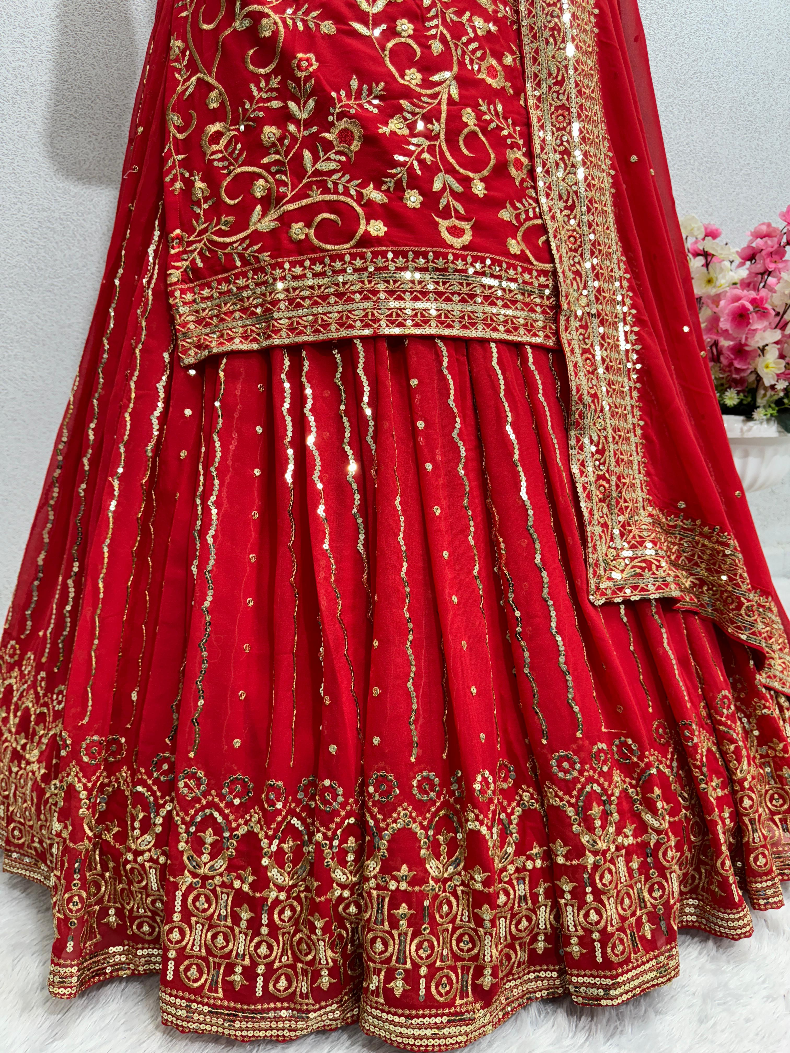 Wedding Wear Red Color Heavy Work Lehenga With Top