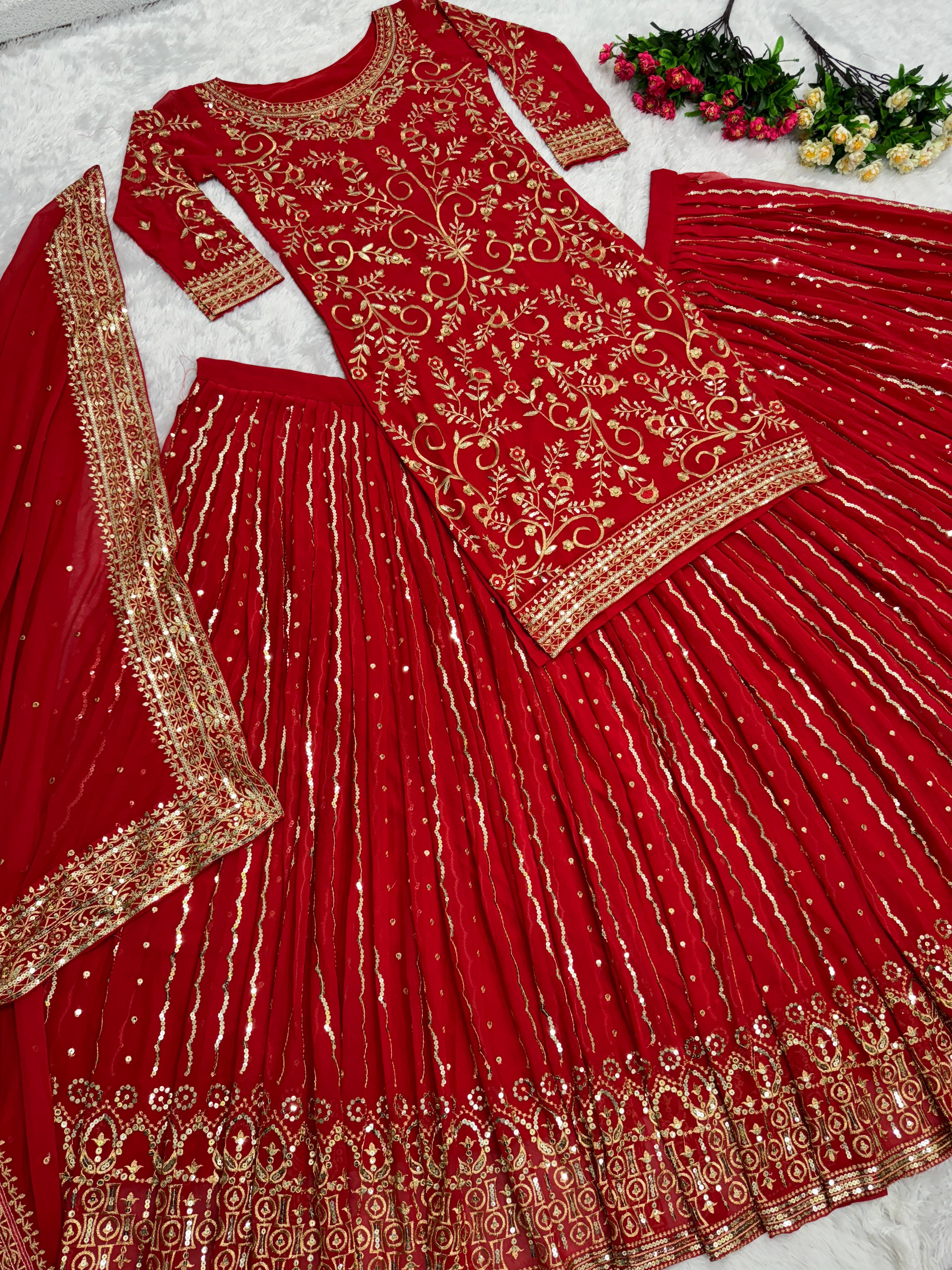 Wedding Wear Red Color Heavy Work Lehenga With Top