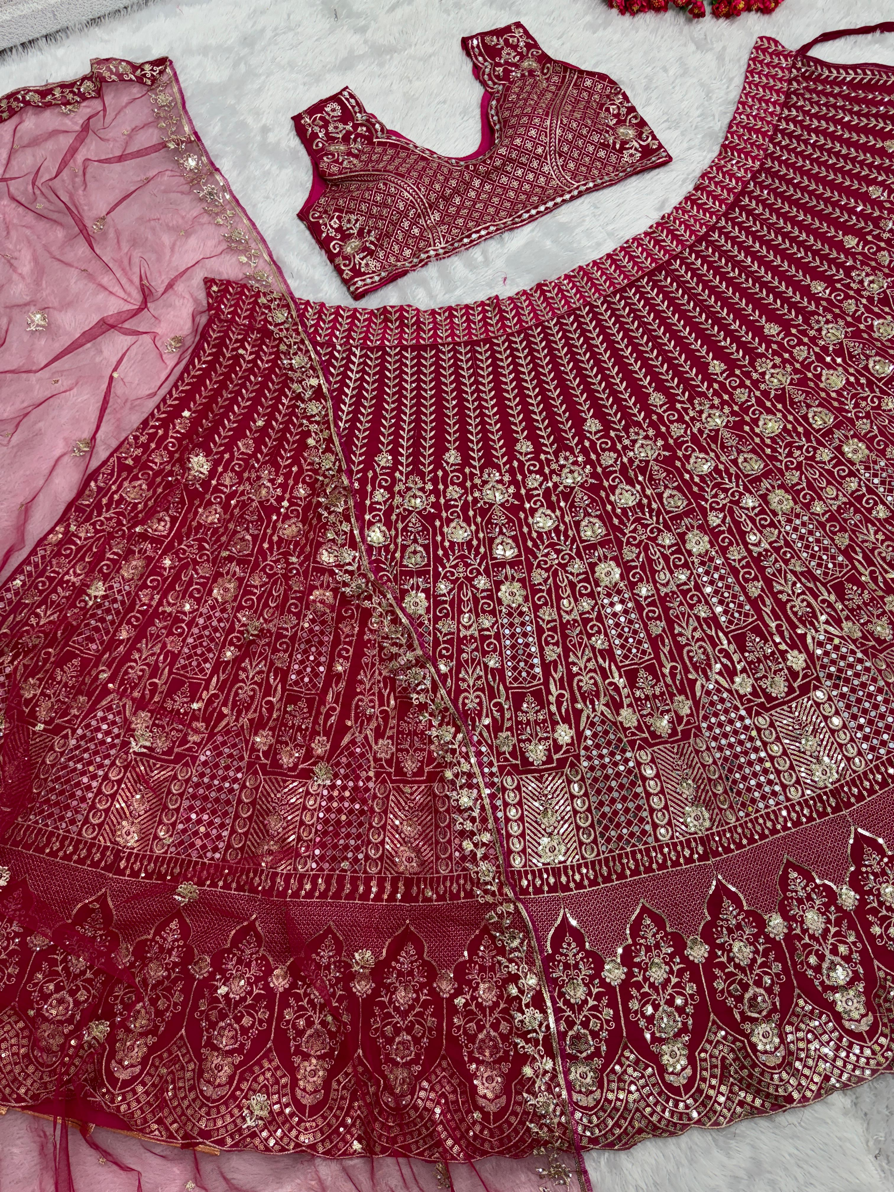 Dark Pink Color Embroidered Work Bridal Lehenga Choli