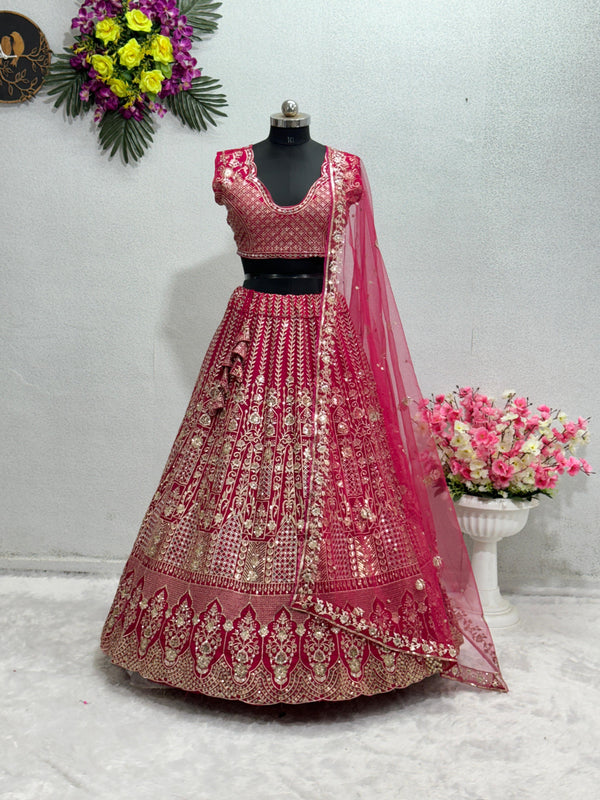 Dark Pink Color Embroidered Work Bridal Lehenga Choli