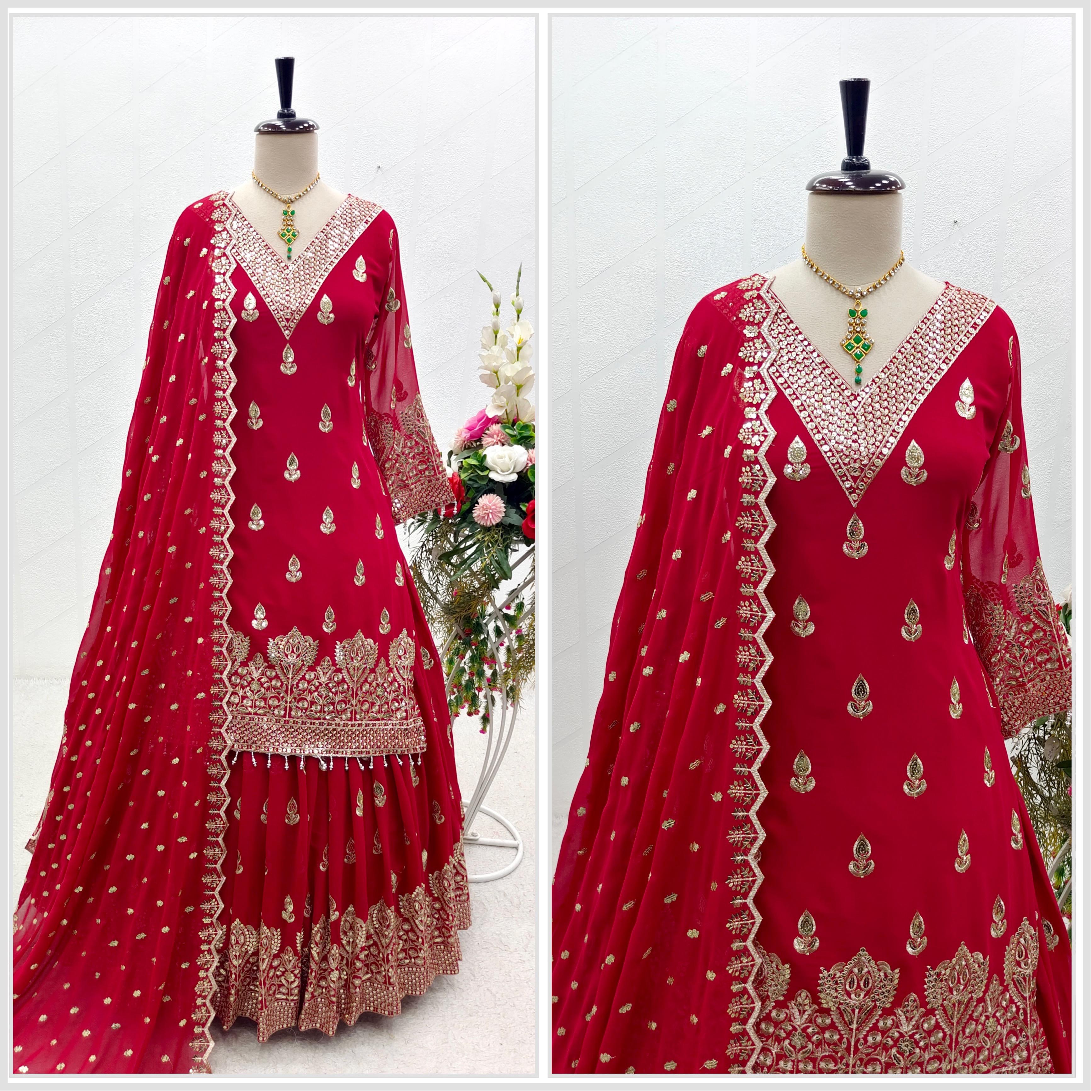 Stylish Red Color Embroidery Work Lehenga With Top