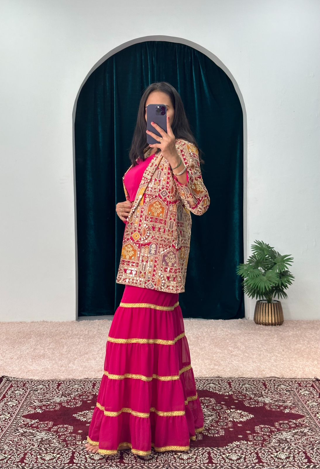 Outstanding Pink Color Top With Sharara And Jacket