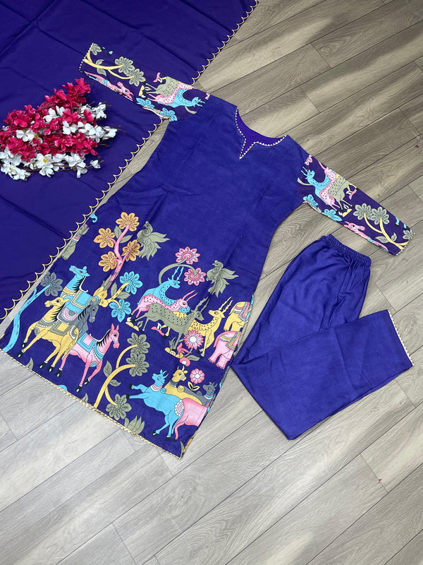 Kalamkari Print Purple Color Festive Wear Salwar Suit