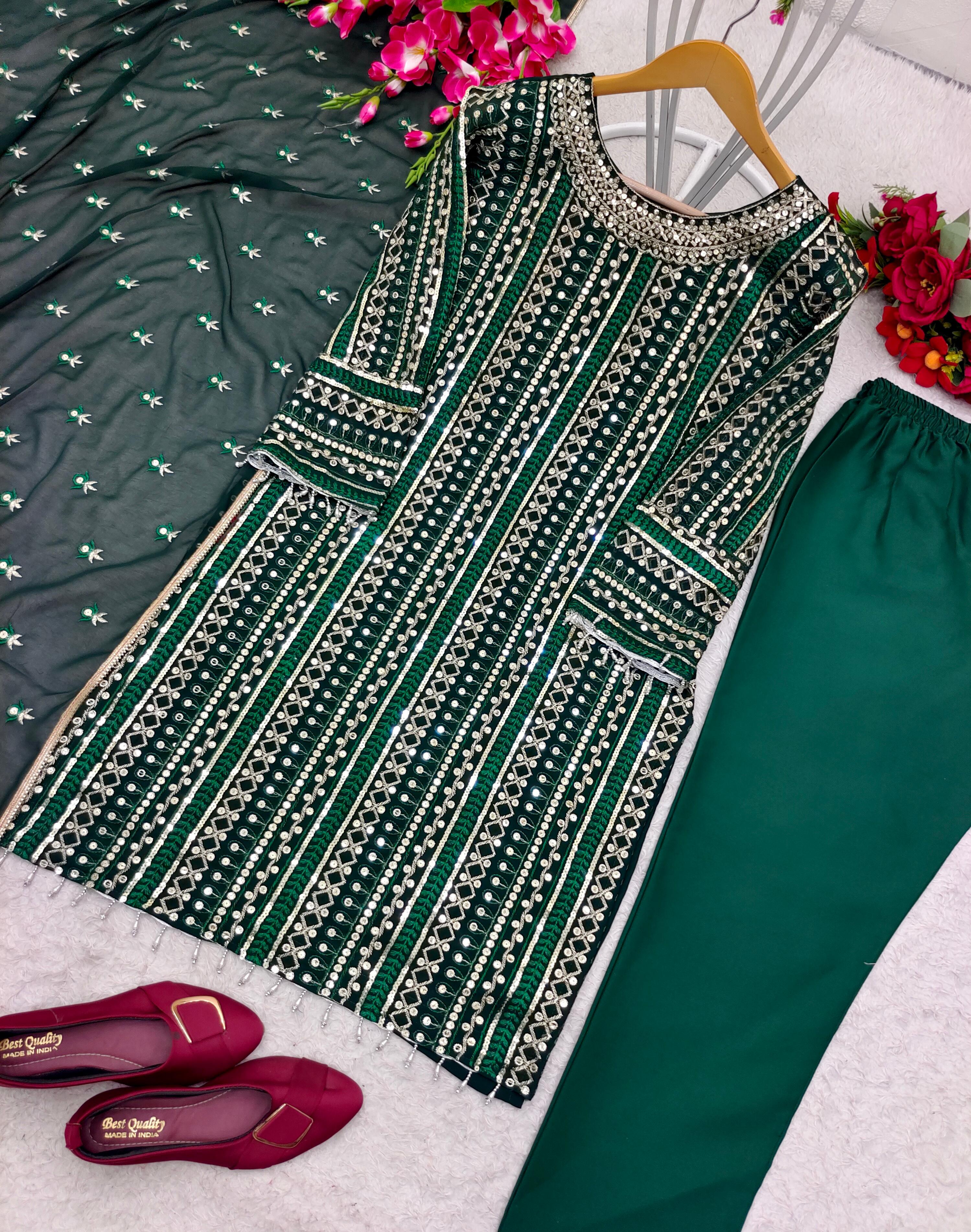 Fabulous Green Color Thread Sequence Work Salwar Suit