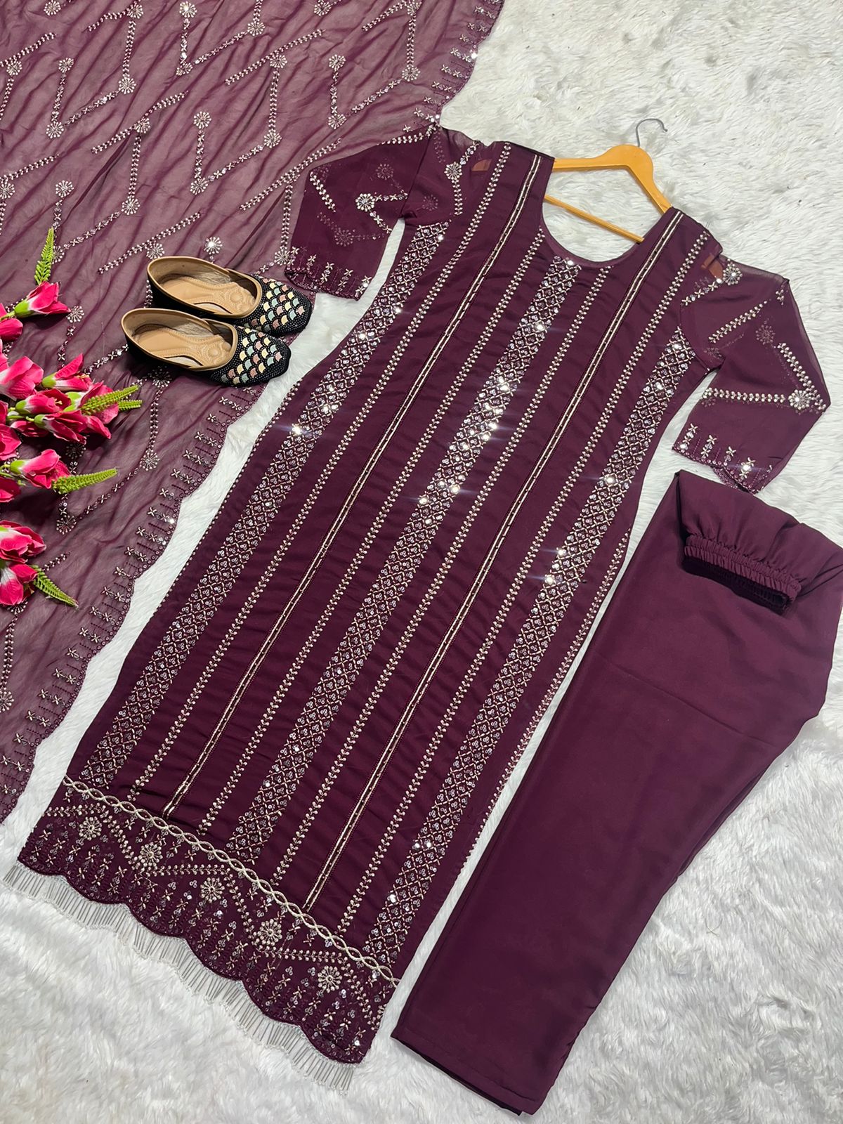 Fabulous Embroidery Sequence Wine Color Salwar Suit