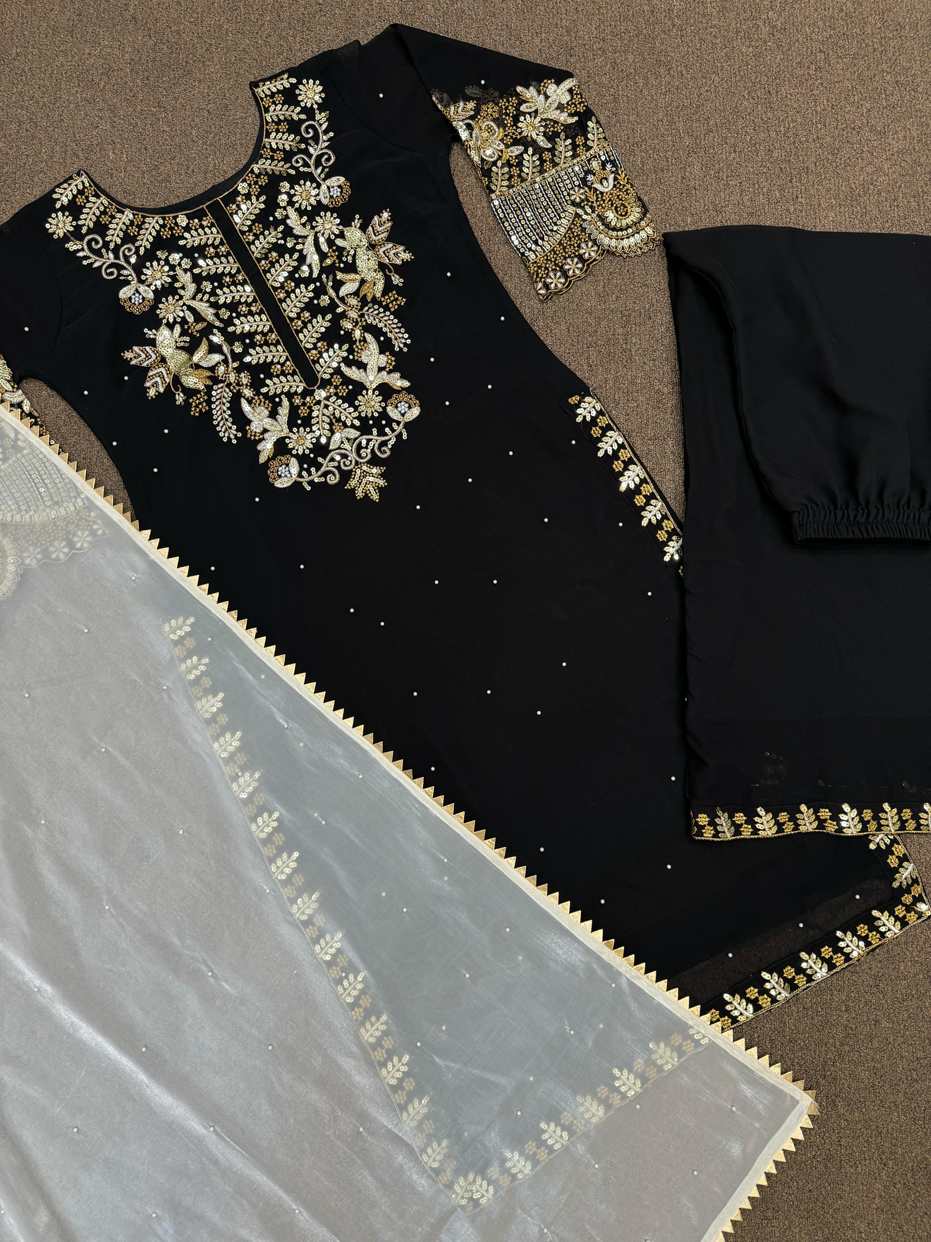 Captivating Embroidery Work Black Color Palazzo Suit