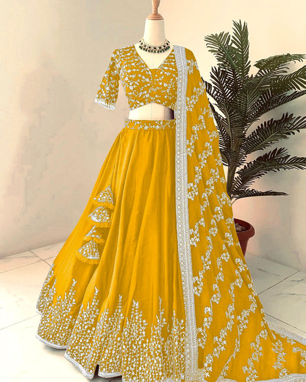 Engagement Wear Yellow Color Beautiful Lehenga Choli