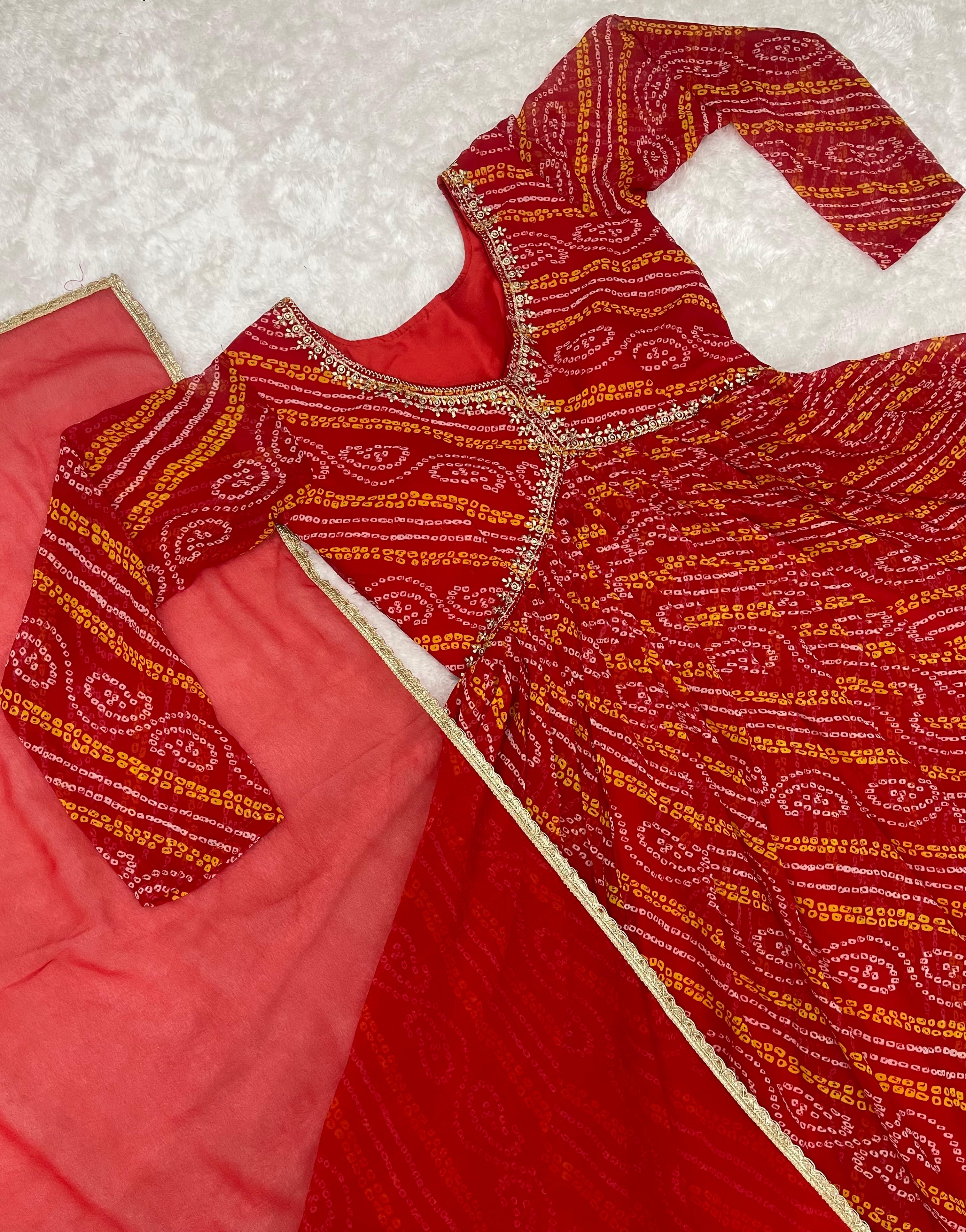 Awesome Bandhani Print Red Color Gown