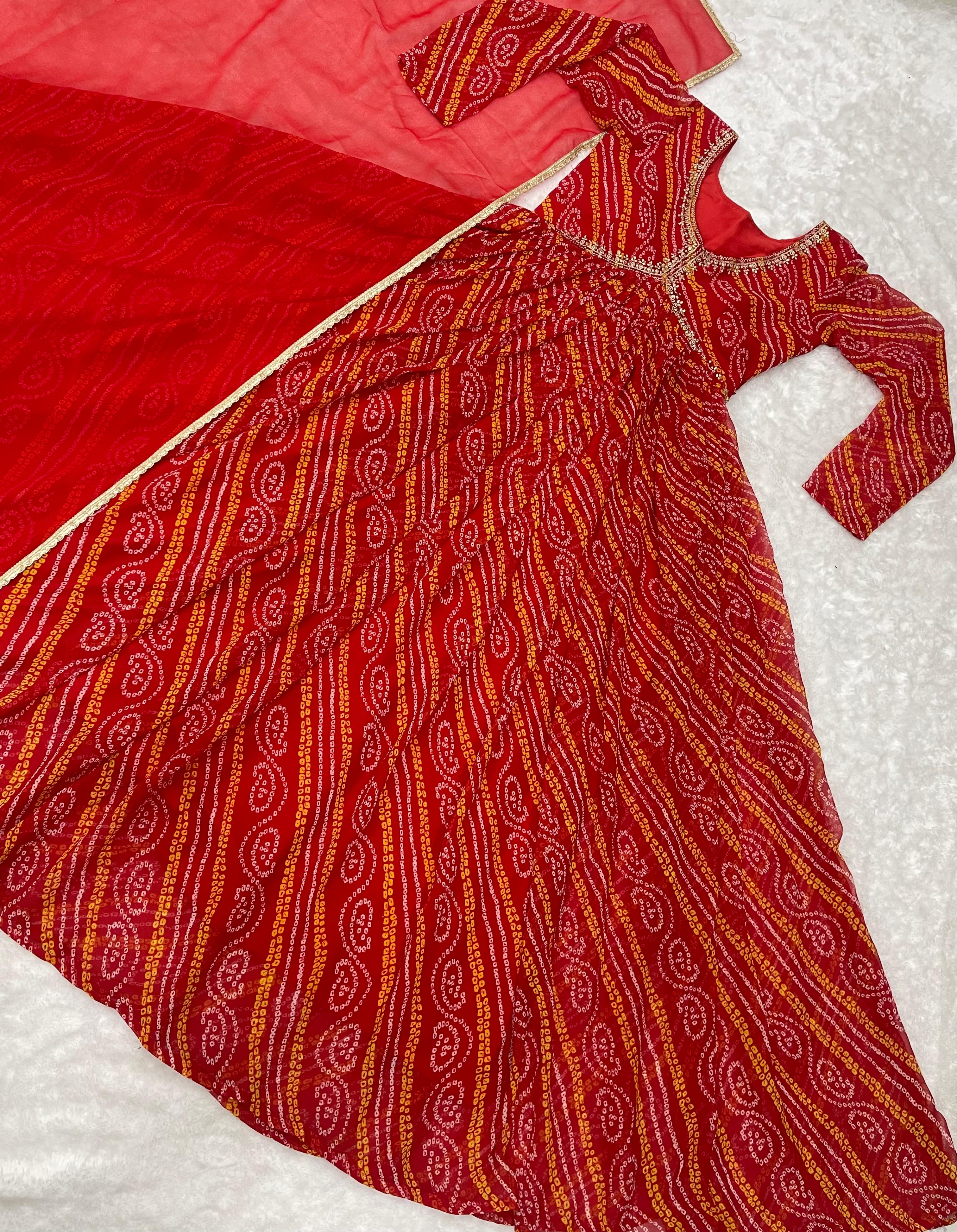 Awesome Bandhani Print Red Color Gown