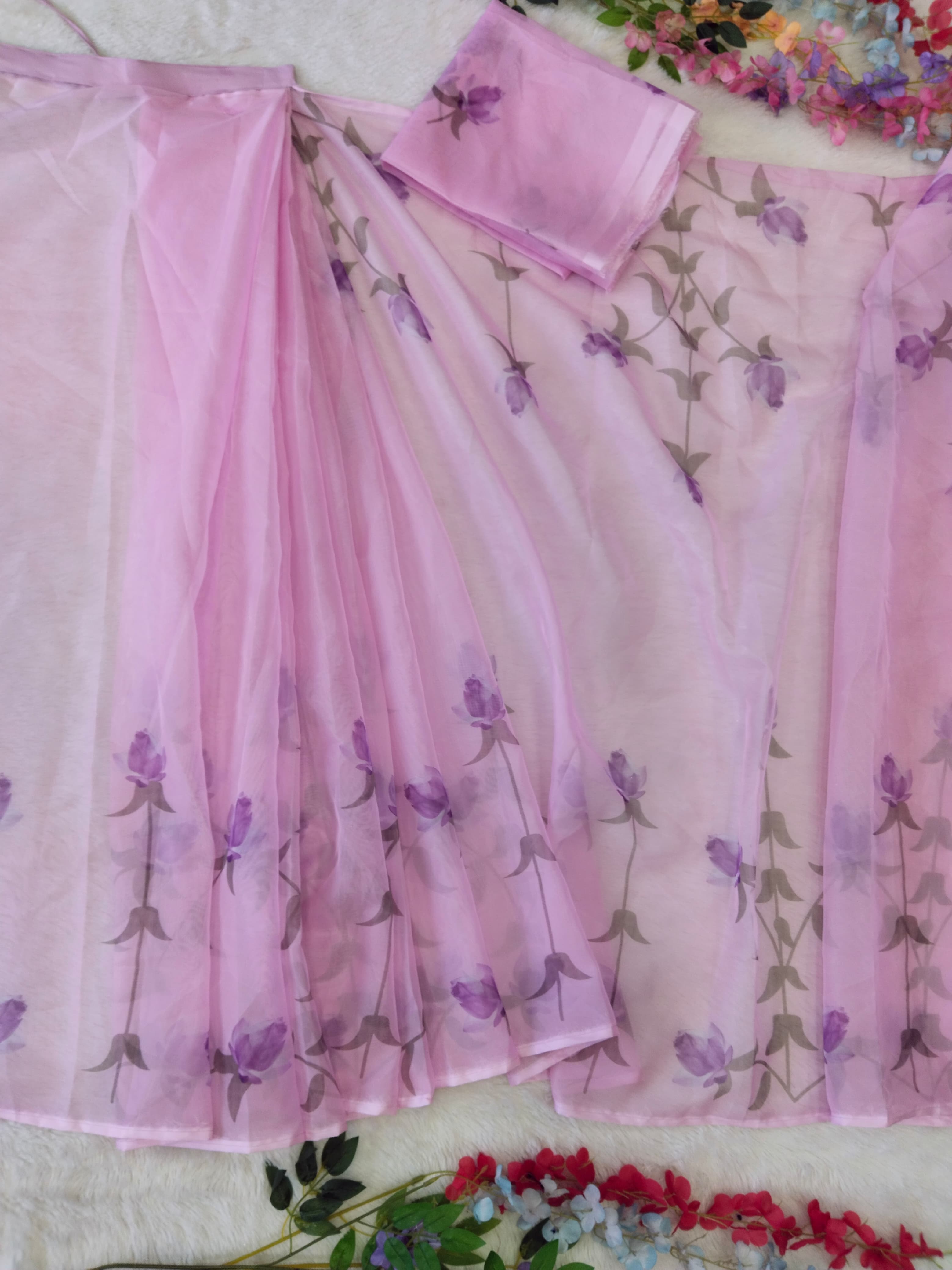 Pretty Digital Print Ready To Wear Lavender Color Saree