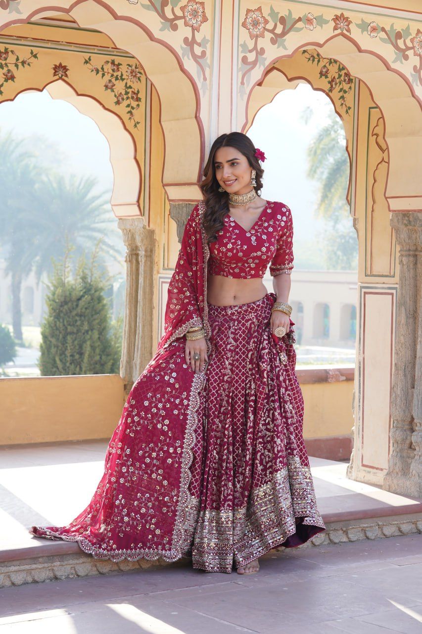 Marriage Special Pink Embroidered Work Lehenga Choli