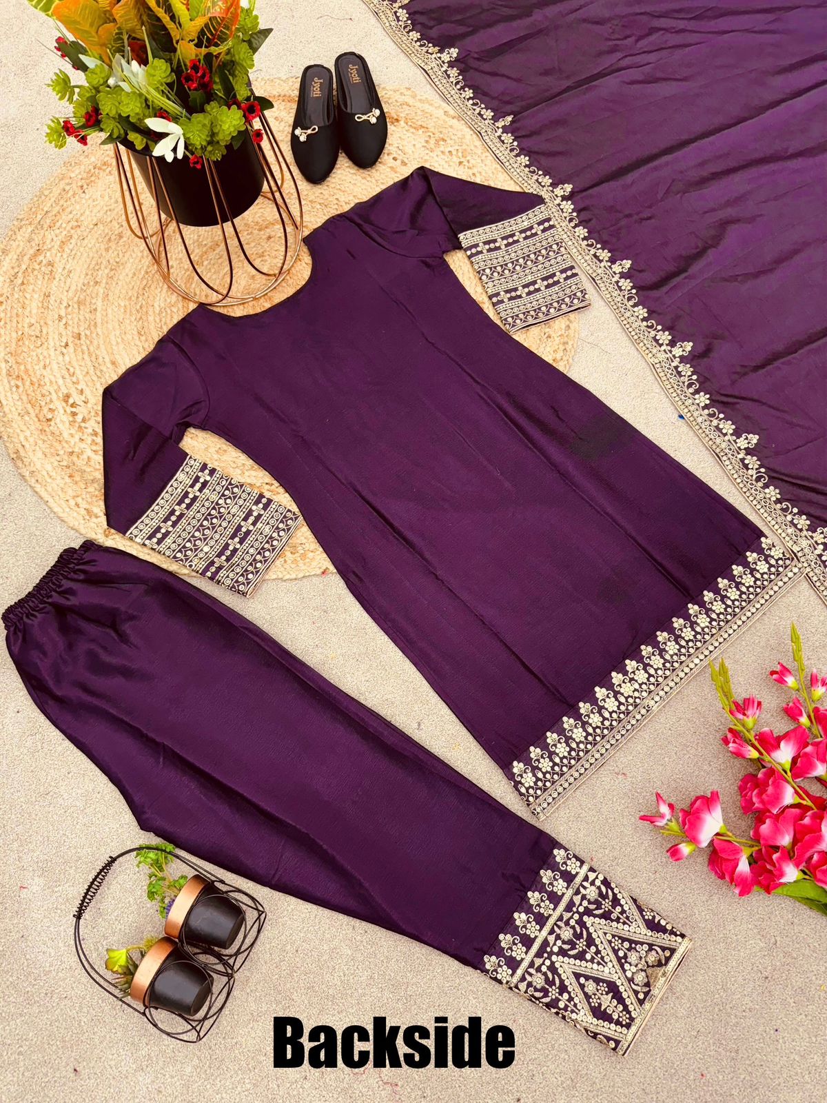 Wine Color Full Sleeve Embroidery Work Salwar Suit