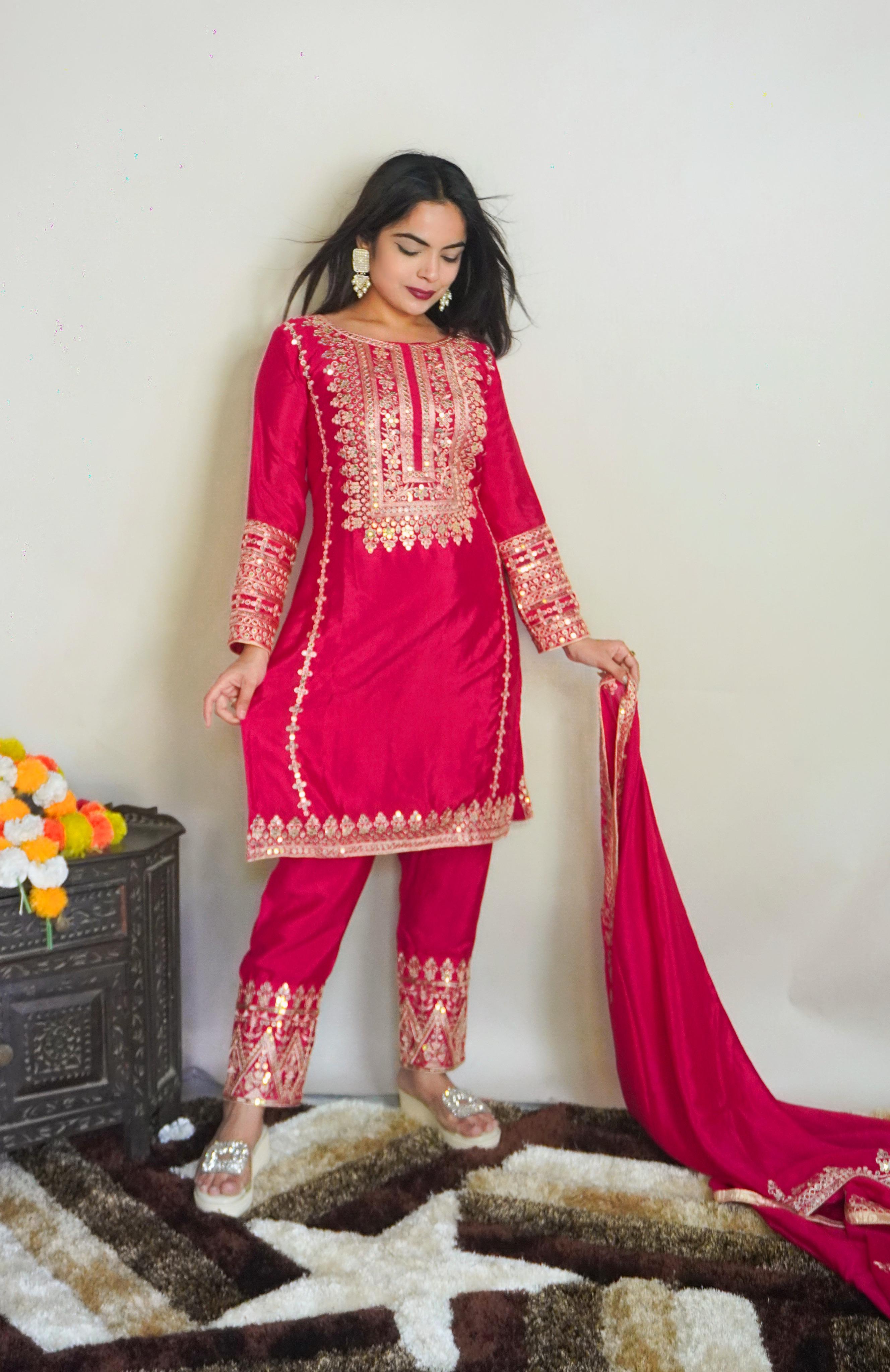 Pink Color Full Sleeve Embroidery Work Salwar Suit