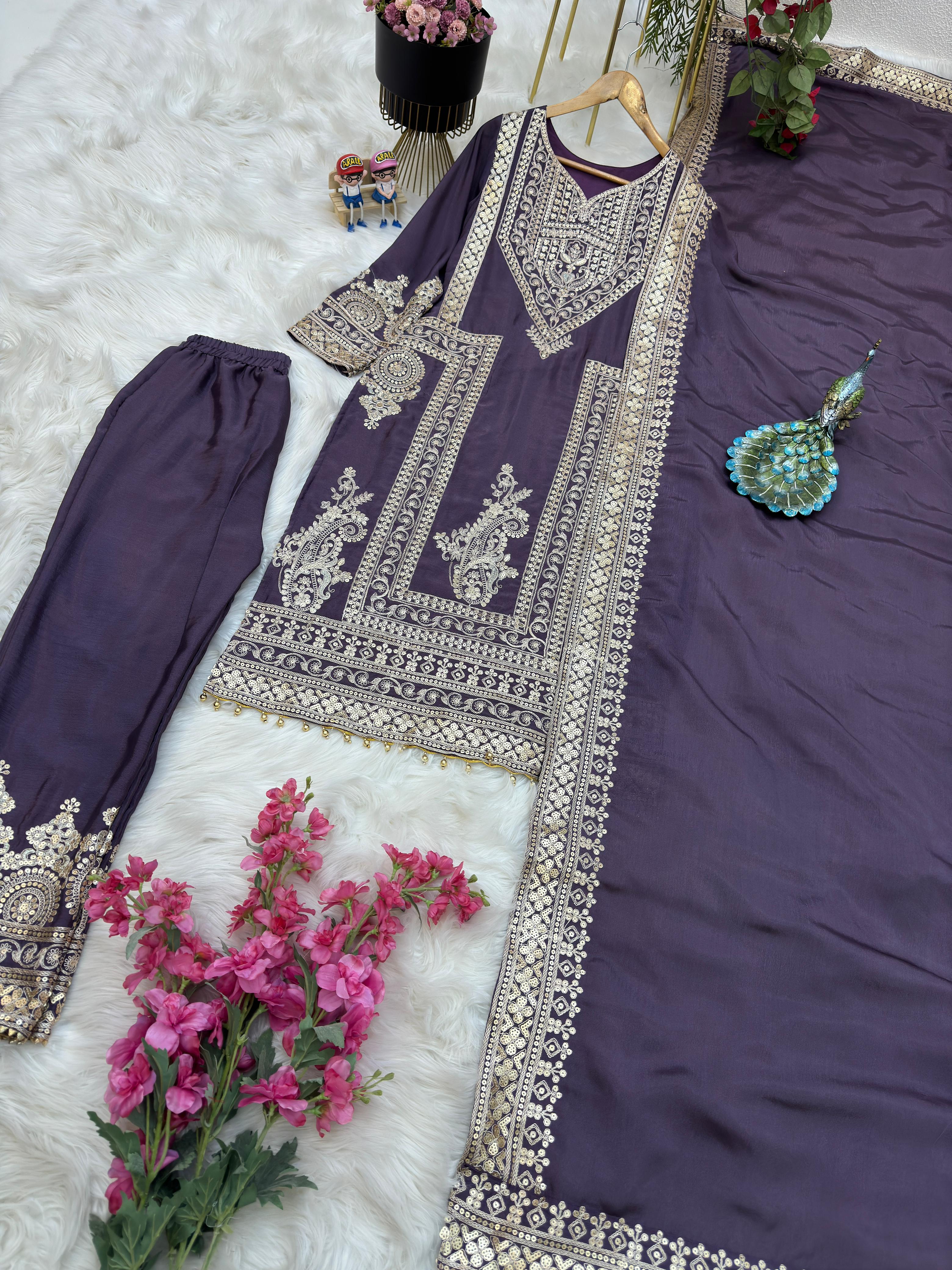 Dusty Purple Color Embroidery Work Stylish Salwar Suit