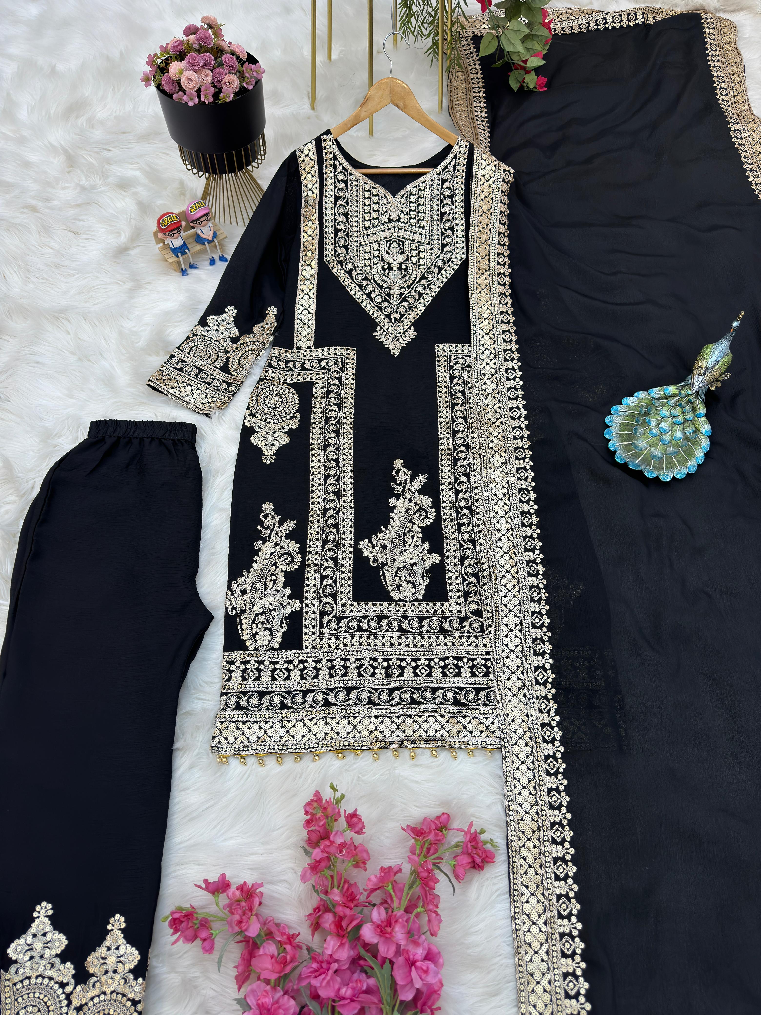 Black Color Embroidery Work Stylish Salwar Suit