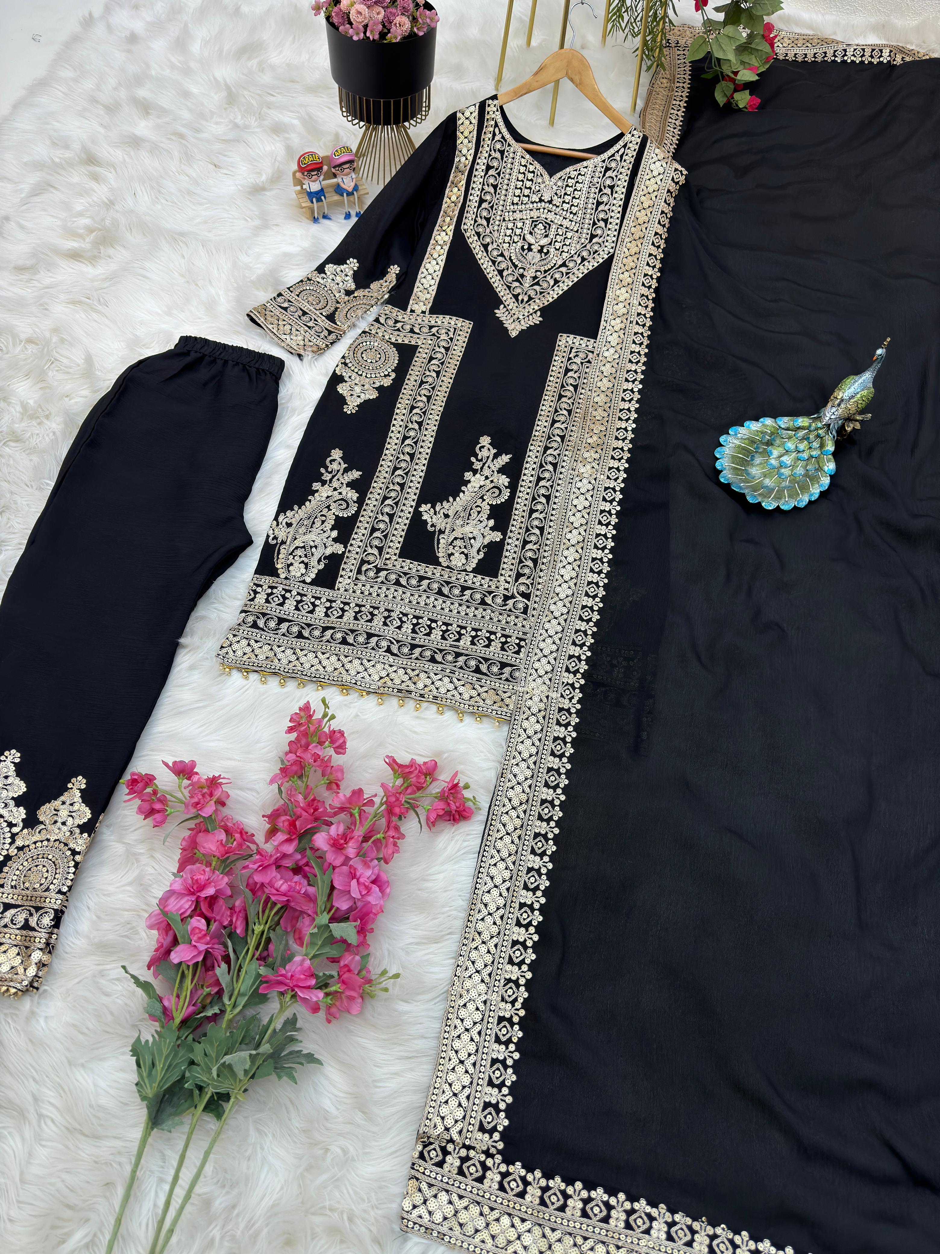 Black Color Embroidery Work Stylish Salwar Suit