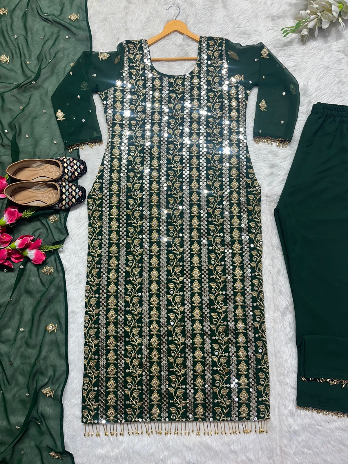 Fabulous Green Color Embroidery Work Salwar Suit