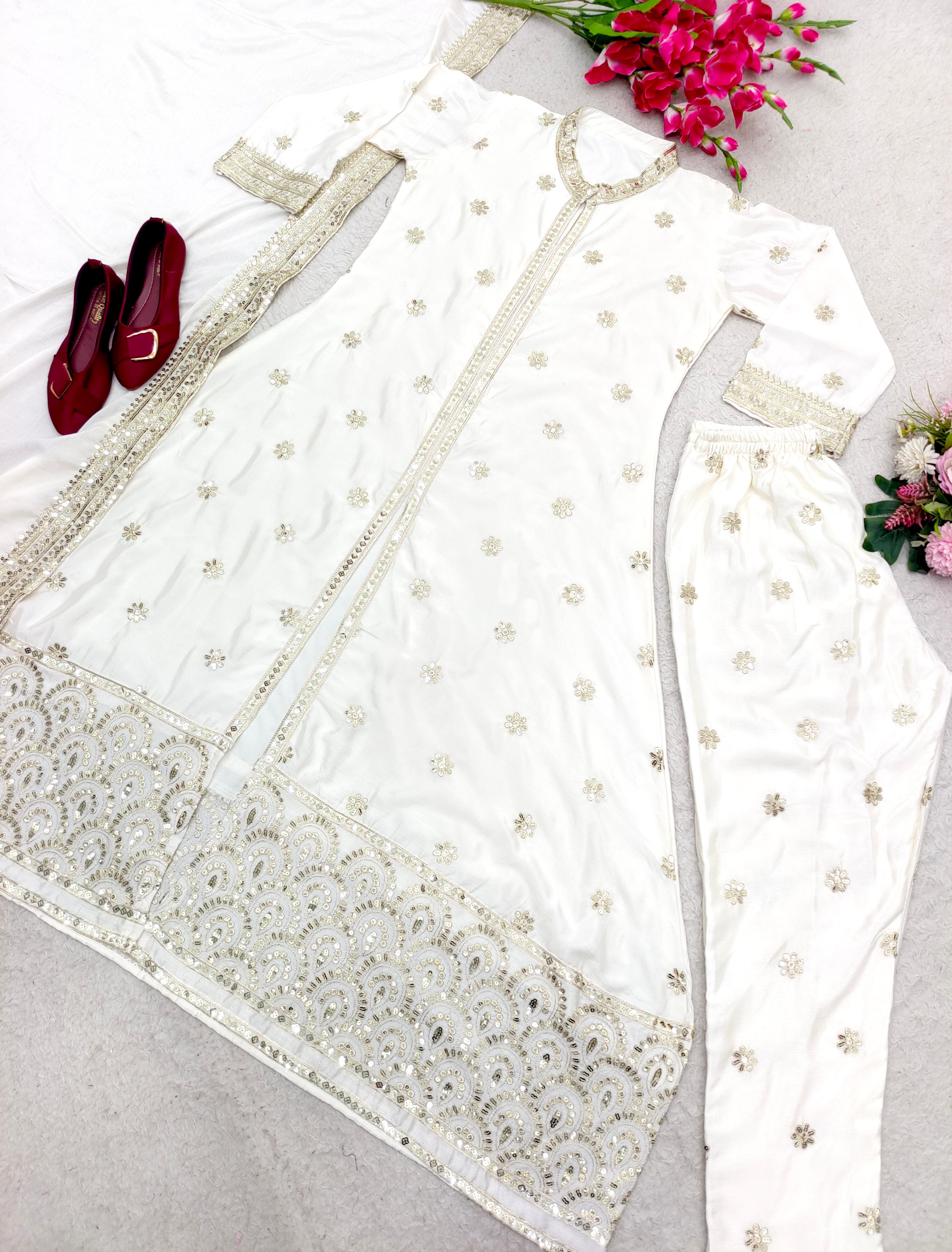 Glorious White Color Embroidery Work Anarkali Suit
