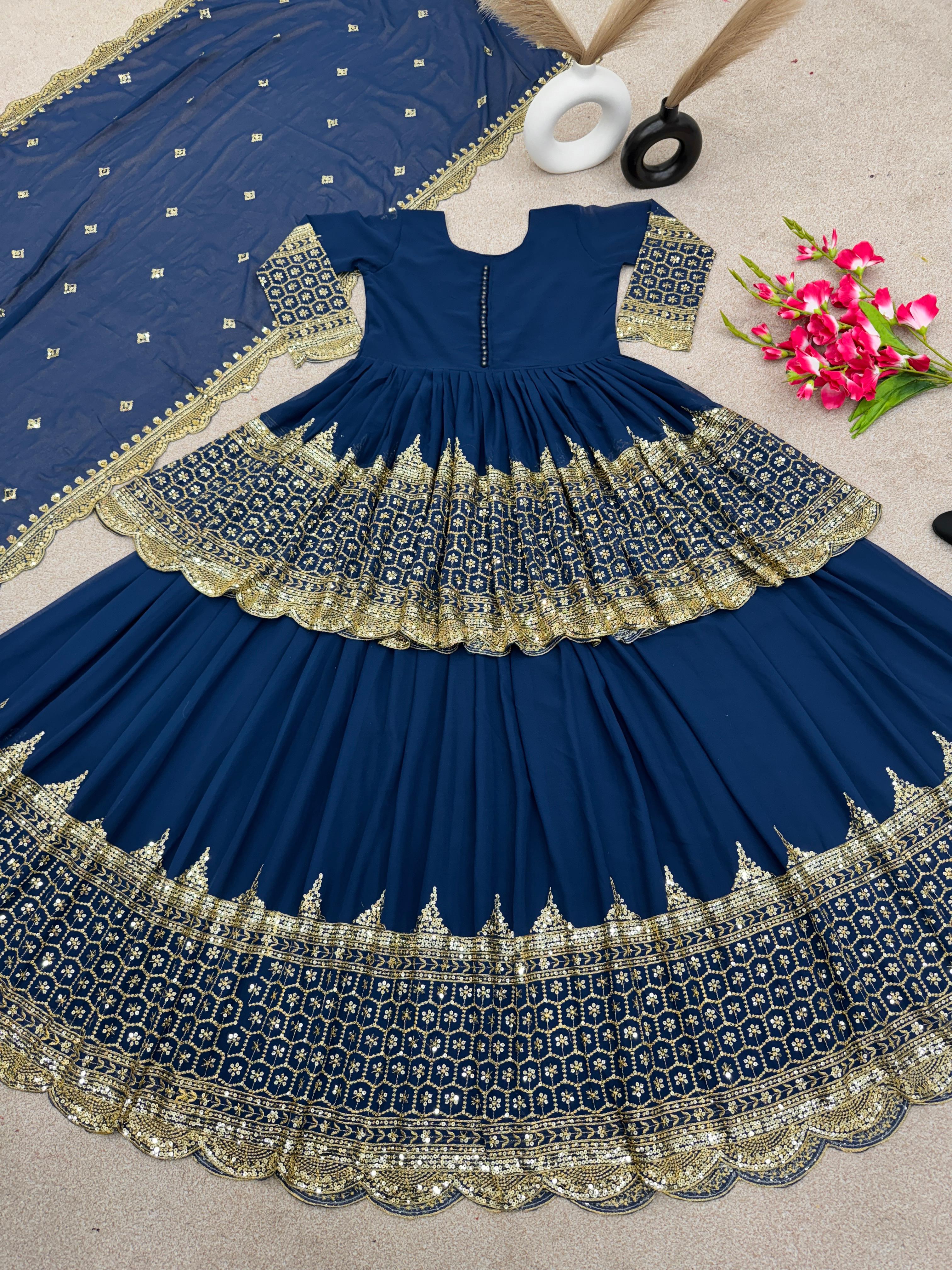 Blue Color Ceremony Wear Lehenga With Top