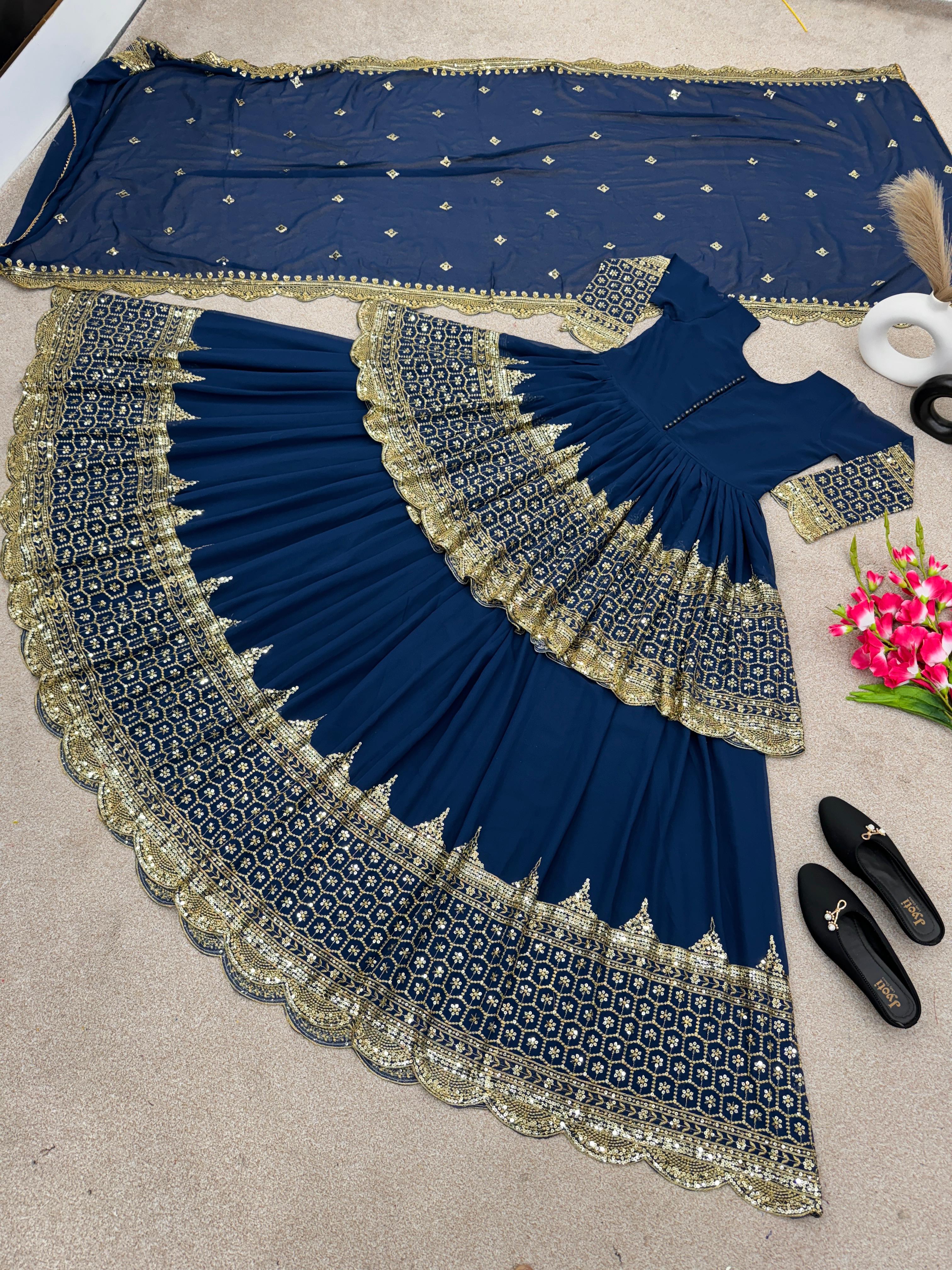 Blue Color Ceremony Wear Lehenga With Top